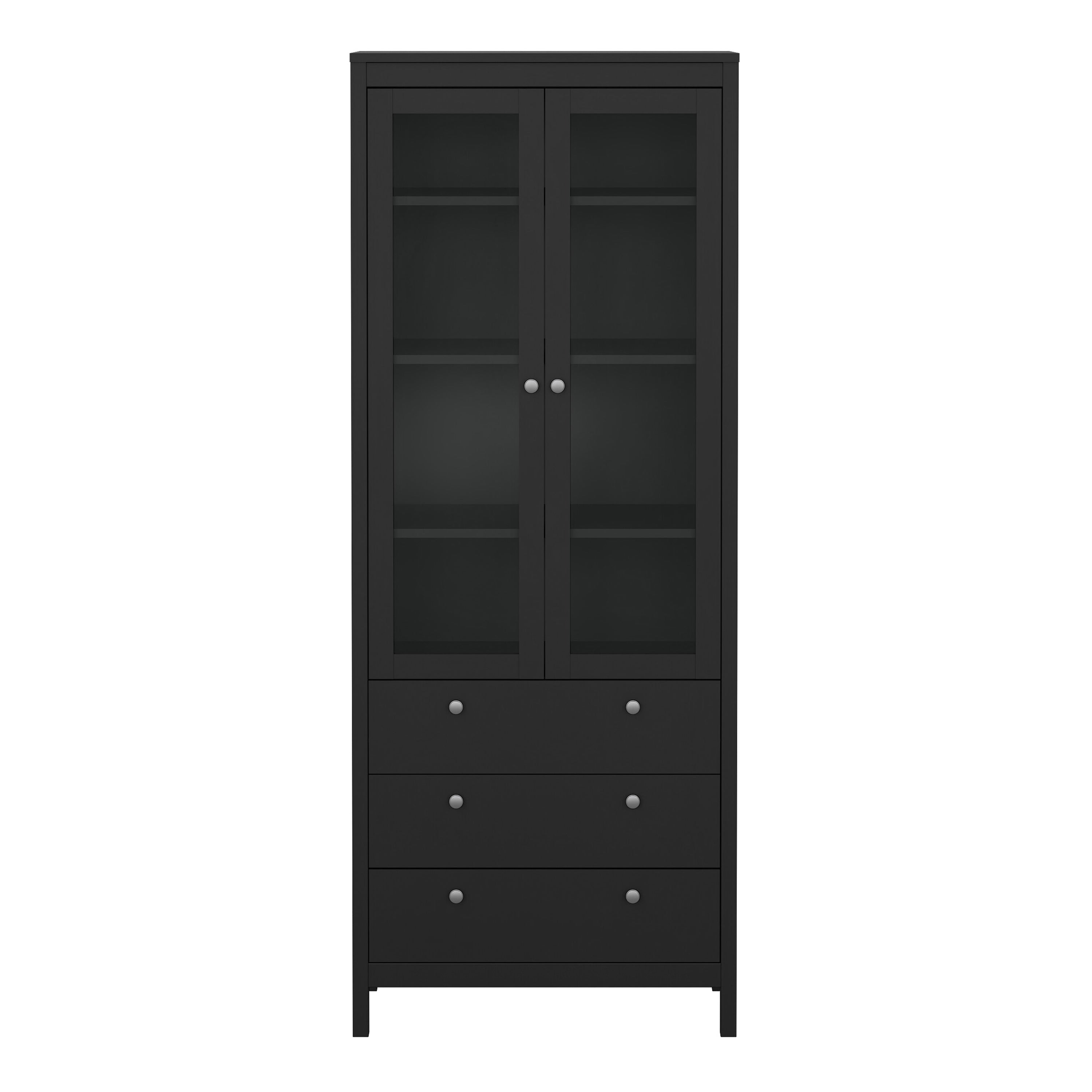 Madrid China Cabinet 2 Glass Doors with 3 Drawers in Matt Black – FTG, view 2