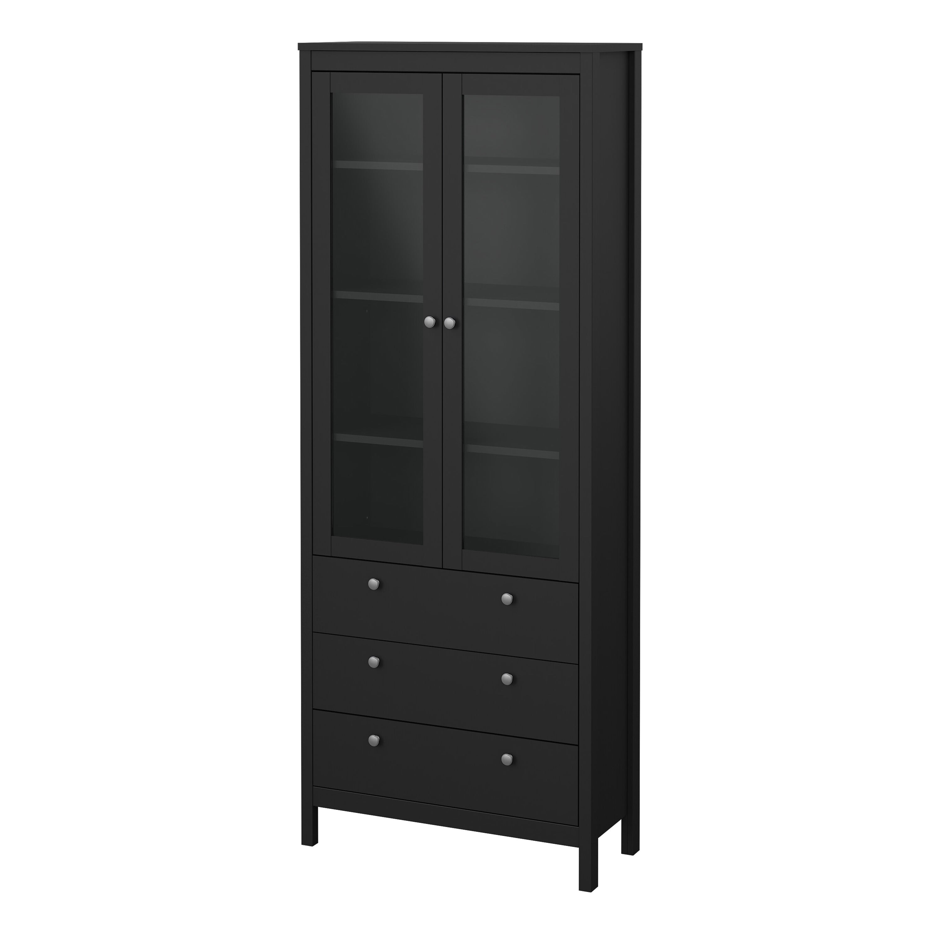 Madrid China Cabinet 2 Glass Doors with 3 Drawers in Matt Black – FTG, view 3