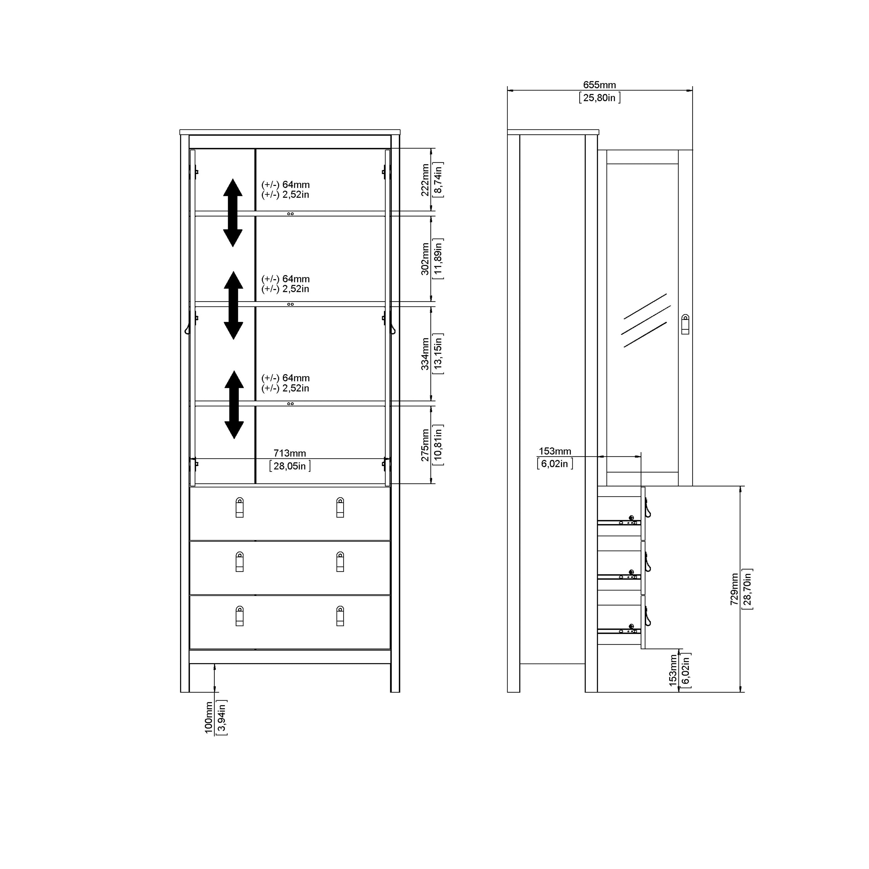 Madrid China Cabinet 2 Glass Doors with 3 Drawers in Cashmere – FTG, view 10