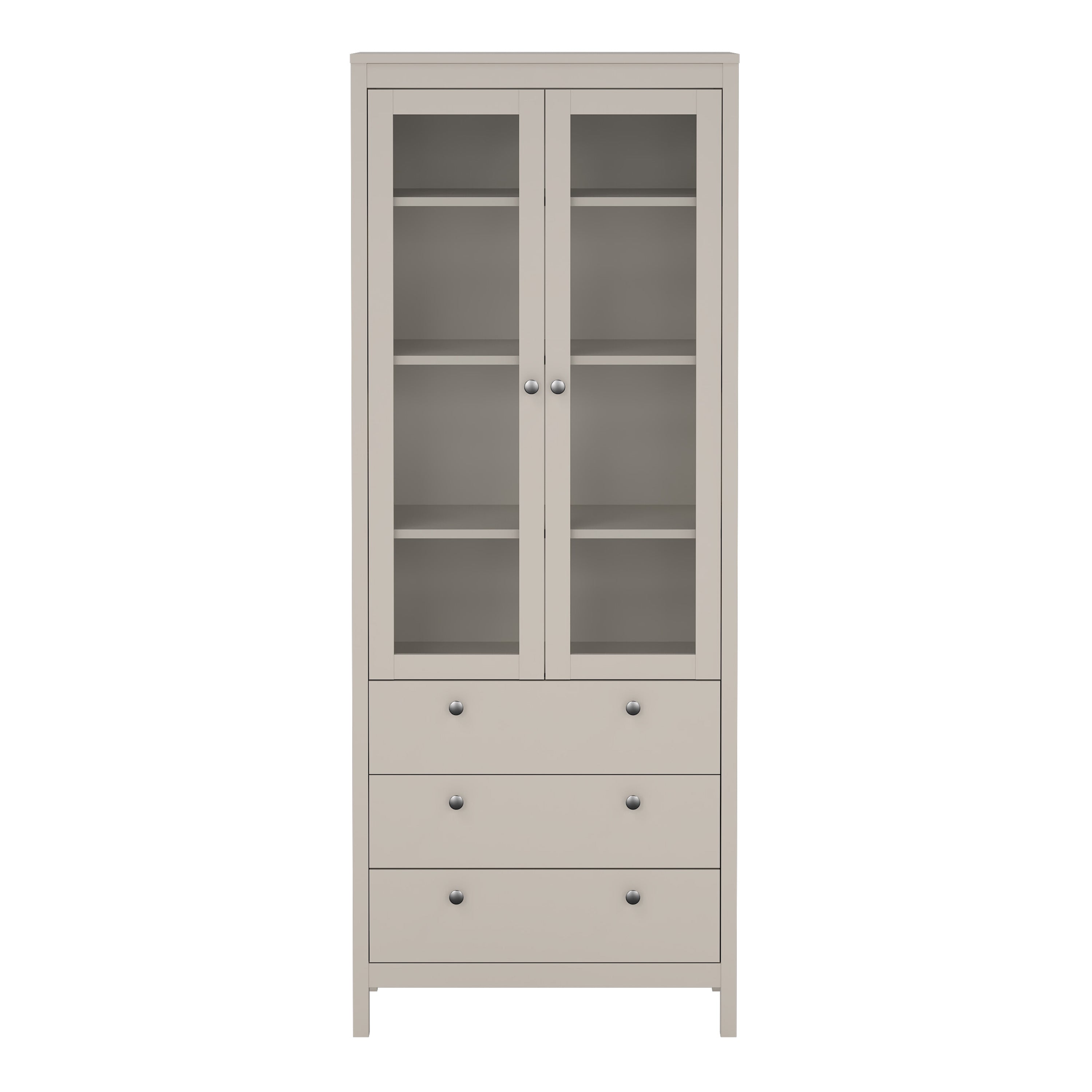 Madrid China Cabinet 2 Glass Doors with 3 Drawers in Cashmere – FTG, view 2
