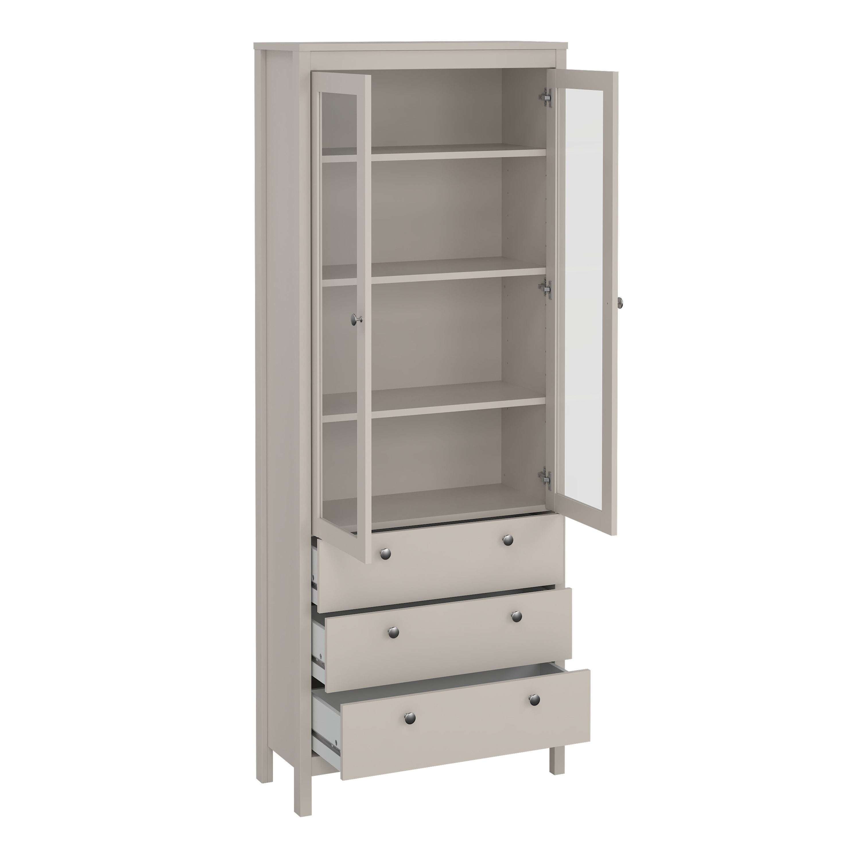 Madrid China Cabinet 2 Glass Doors with 3 Drawers in Cashmere – FTG, view 5