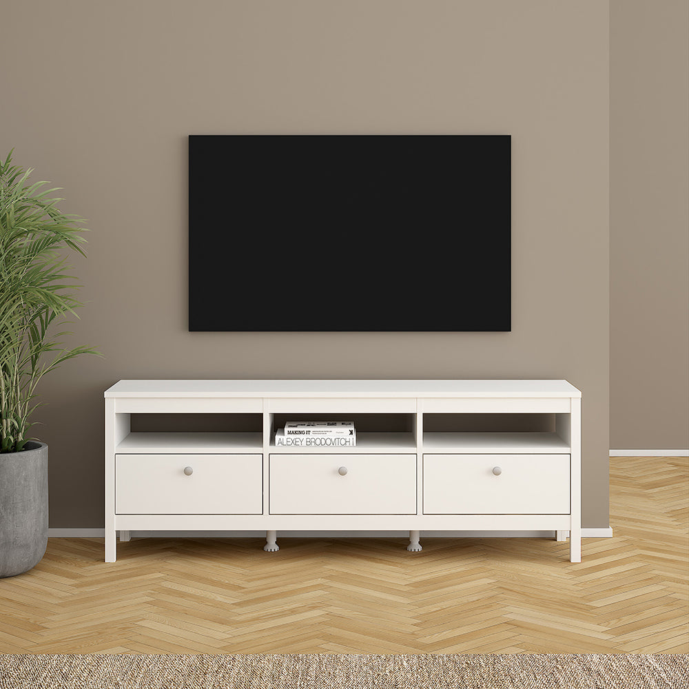 Madrid TV Unit 3 Drawers in White – FTG, view 7