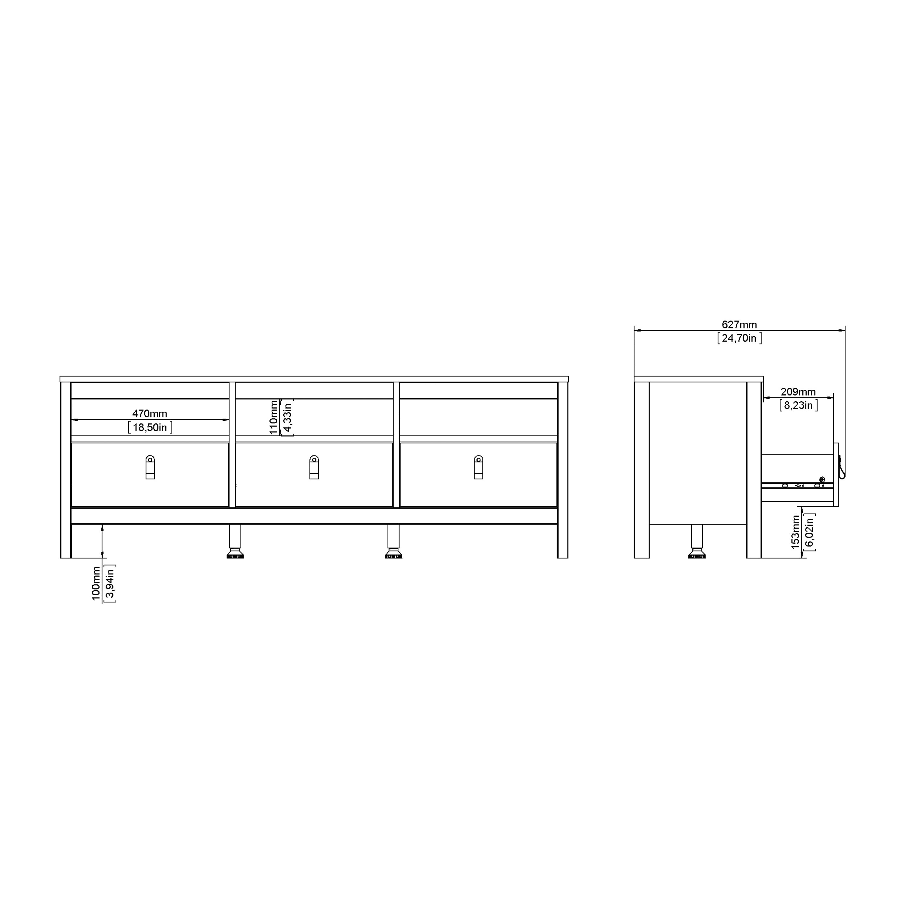 Madrid TV Unit 3 Drawers in Matt Black – FTG, view 11