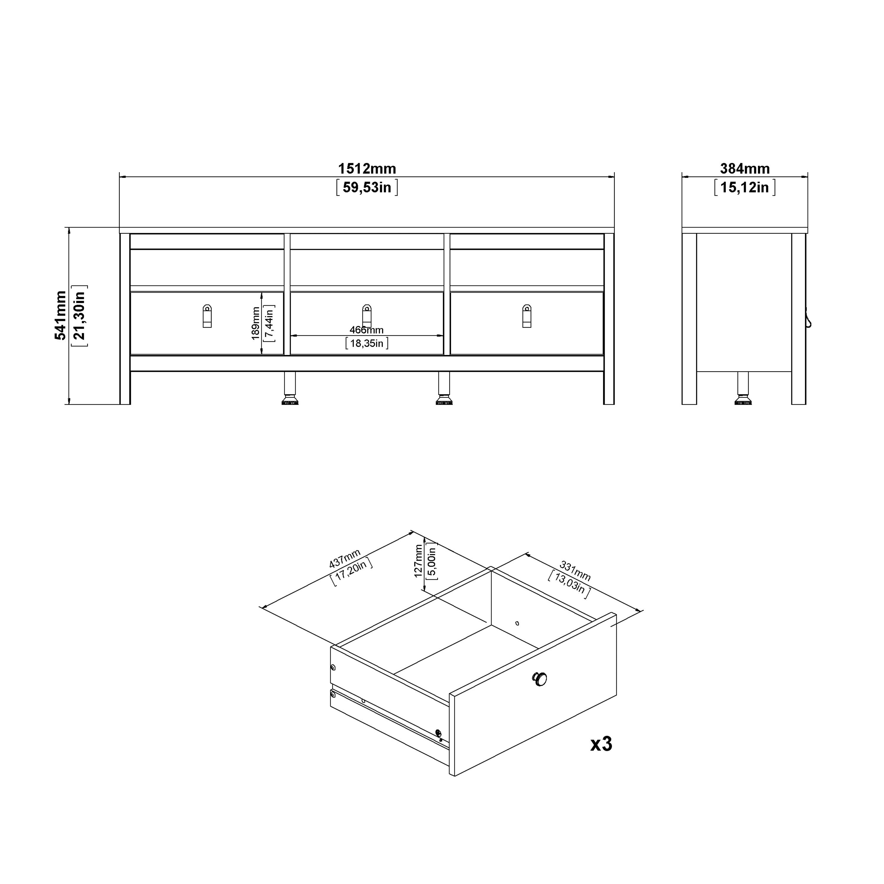 Madrid TV-Unit 3 Drawers in Jackson Hickory Oak – FTG, view 10