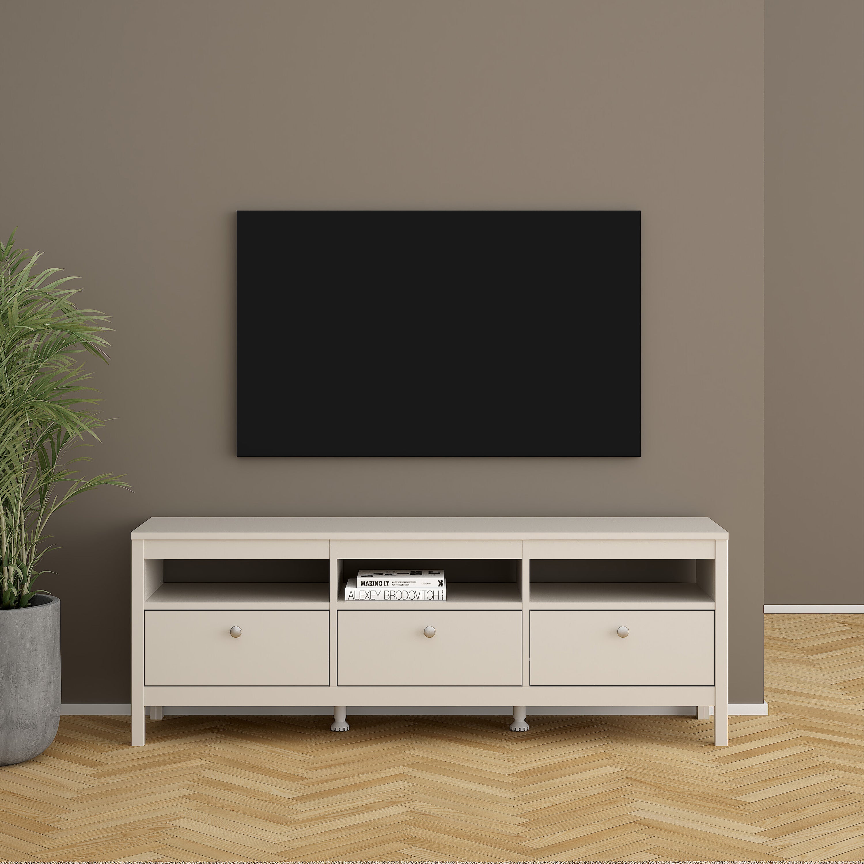 Madrid TV Unit 3 Drawers in Cashmere – FTG, view 6