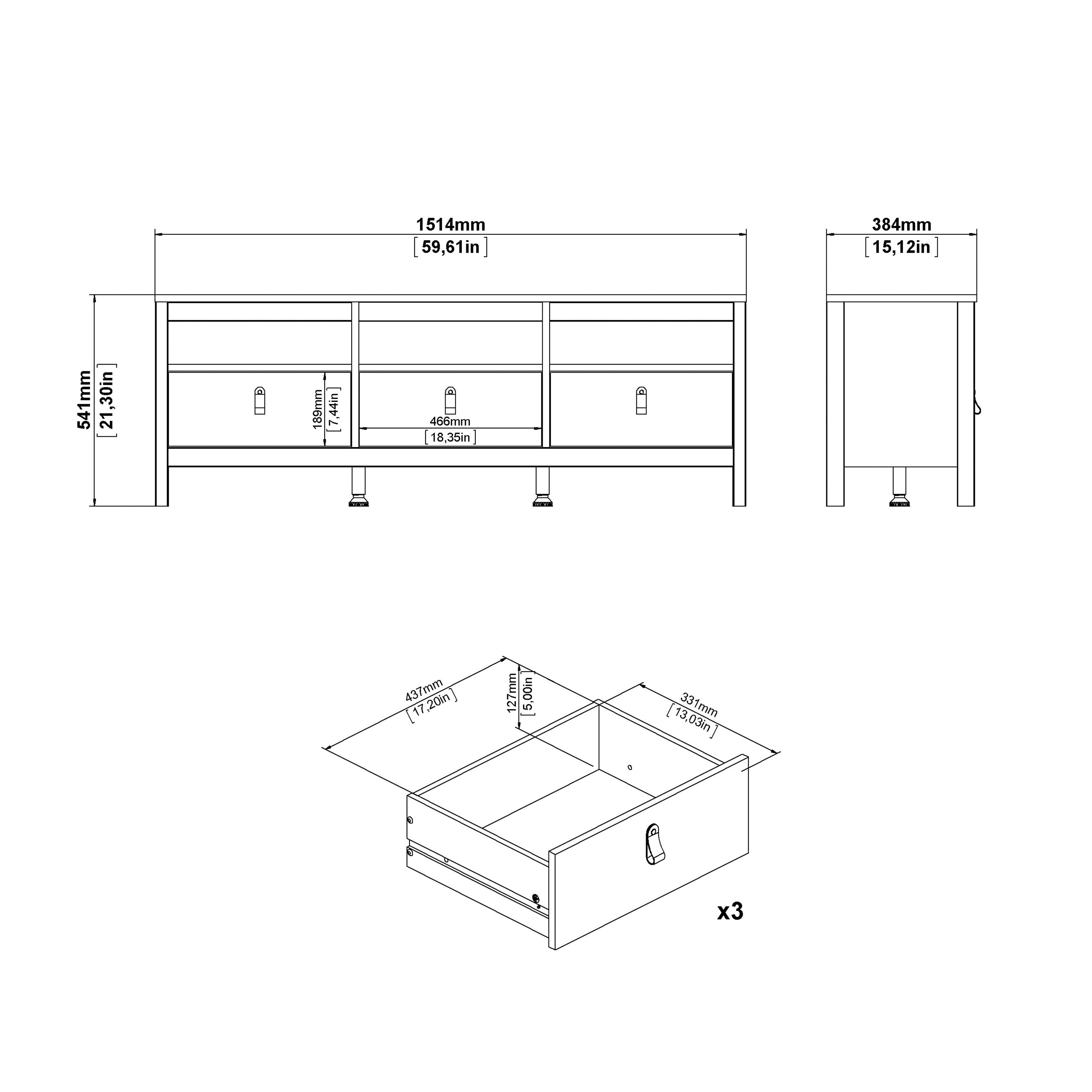 Madrid TV Unit 3 Drawers in Cashmere – FTG, view 9