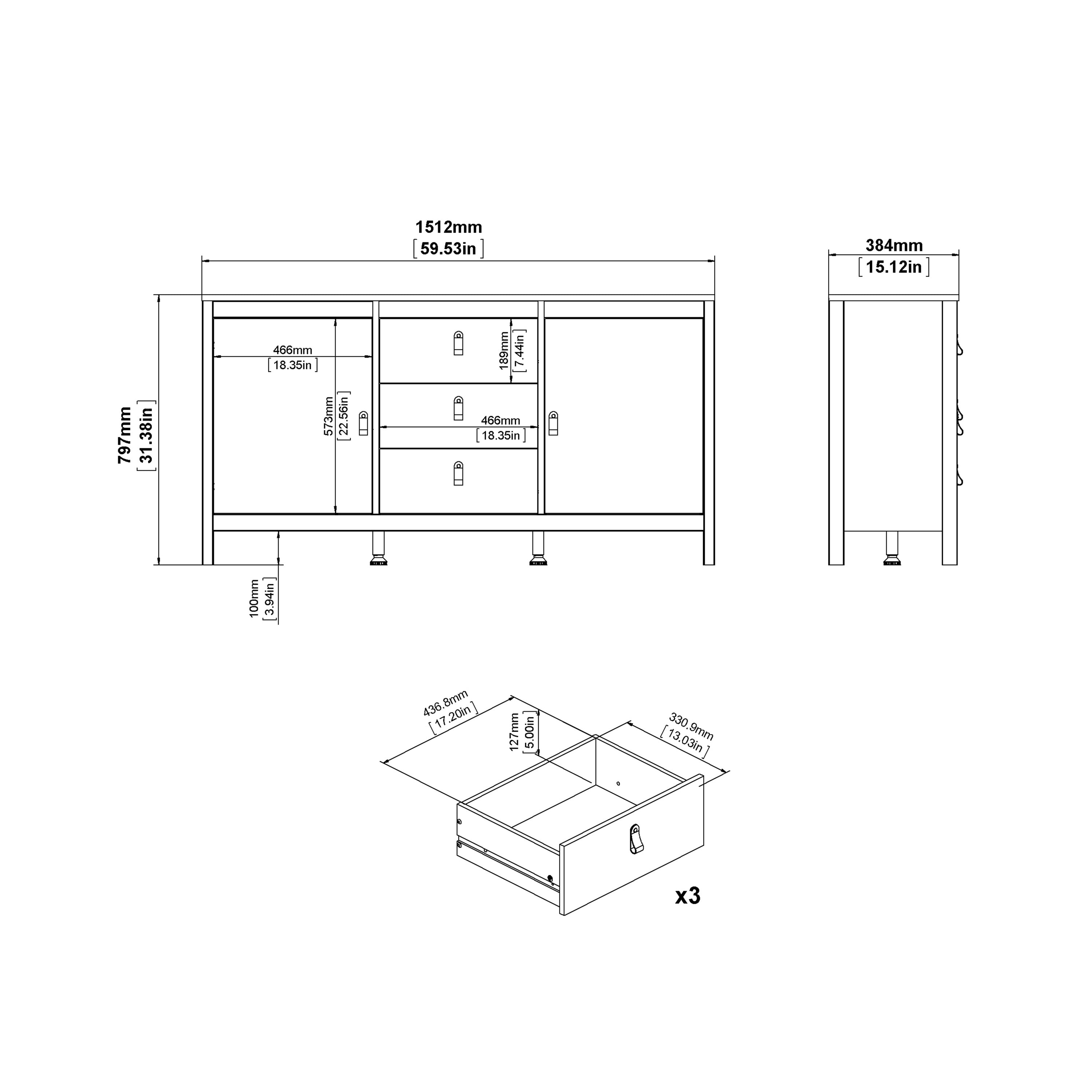 Madrid Sideboard 2 Doors + 3 Drawers in Jackson Hickory Oak – FTG, view 10