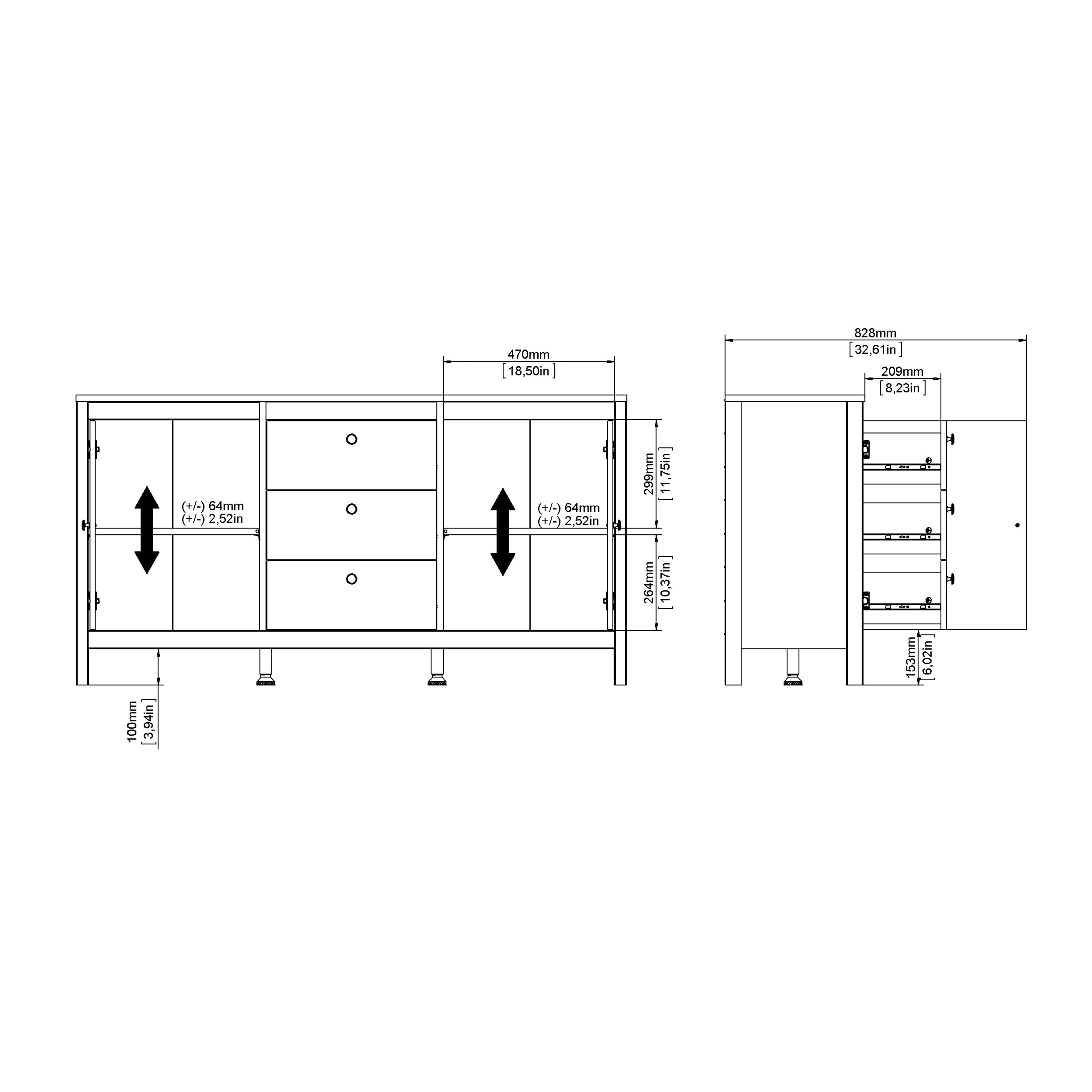 Madrid Sideboard 2 Doors + 3 Drawers in Jackson Hickory Oak – FTG, view 11