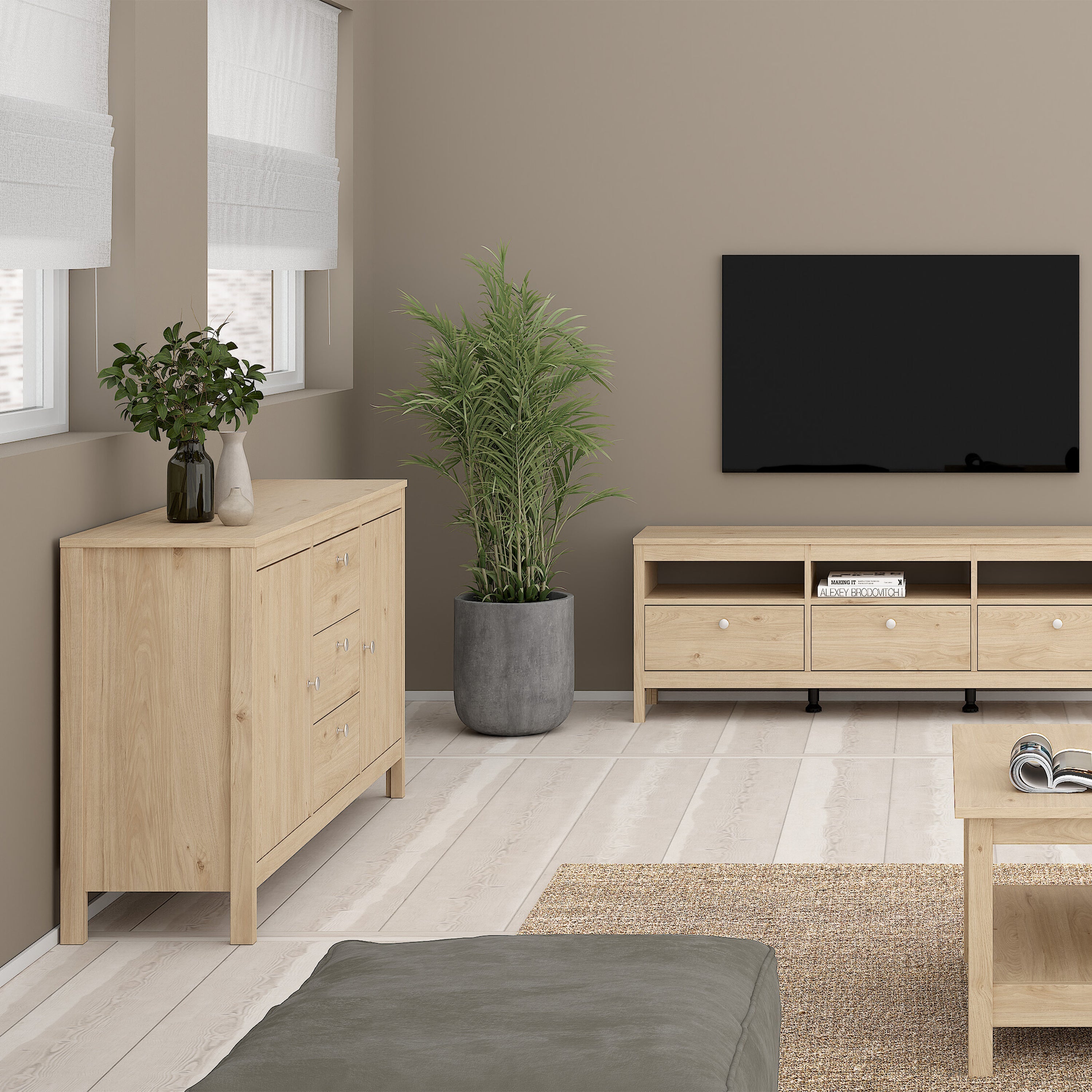 Madrid Sideboard 2 Doors + 3 Drawers in Jackson Hickory Oak – FTG, view 6
