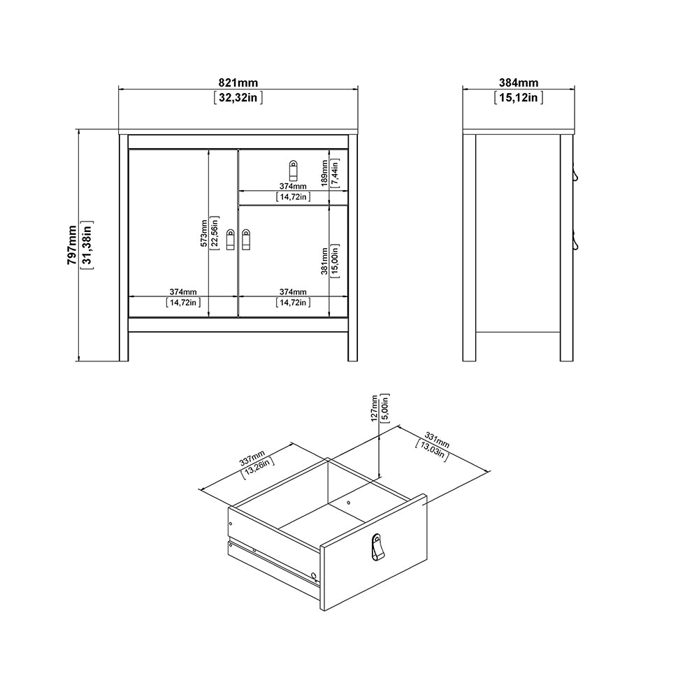 Madrid Sideboard 2 Doors 1 Drawer in White – FTG, view 10