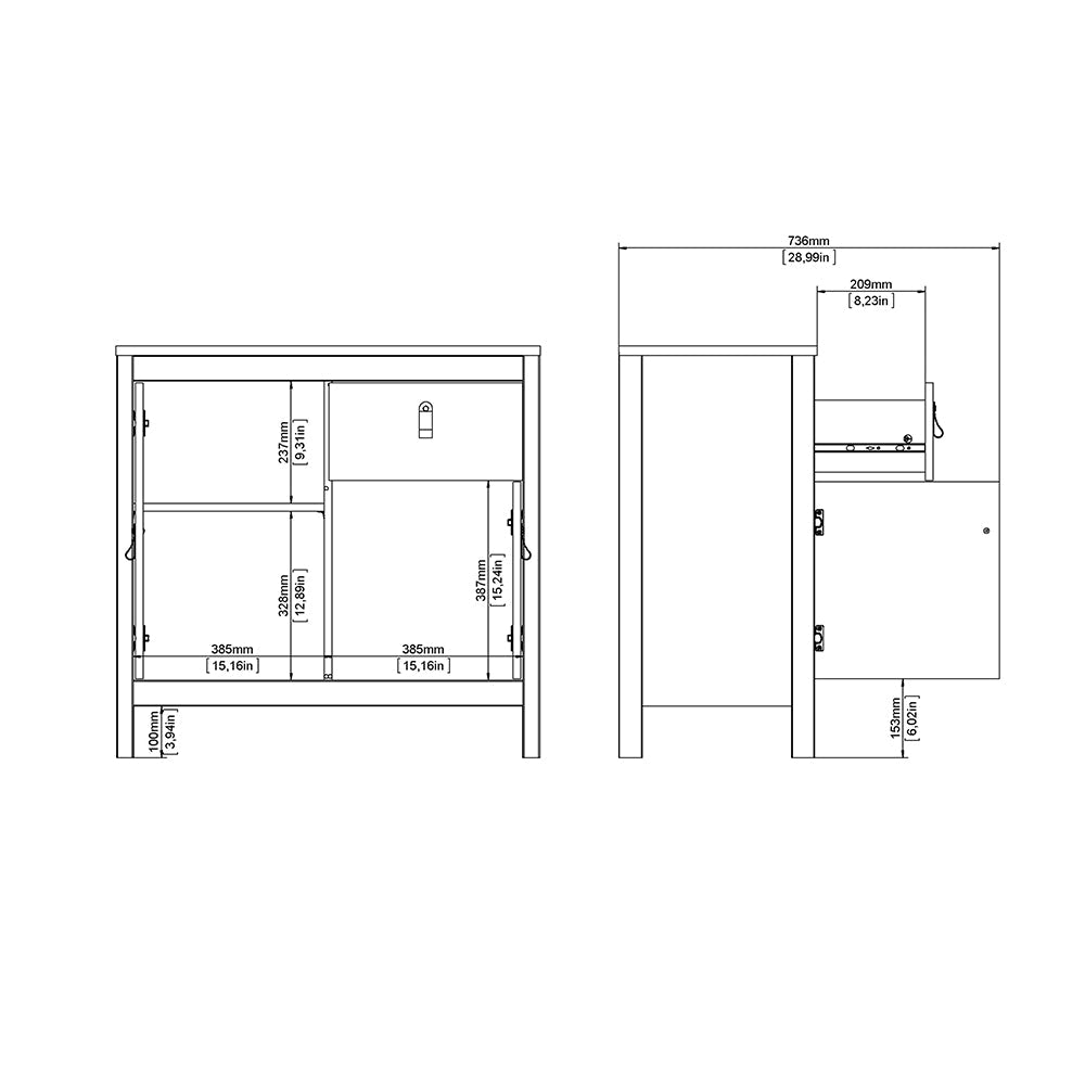 Madrid Sideboard 2 Doors 1 Drawer in White – FTG, view 11