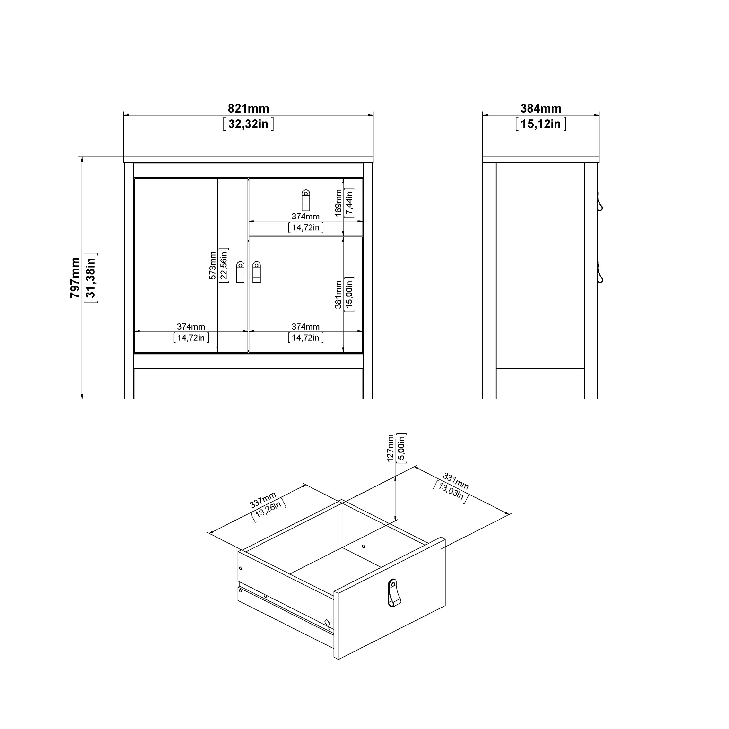 Madrid Sideboard 2 Doors 1 Drawer in Matt Black – FTG, view 11