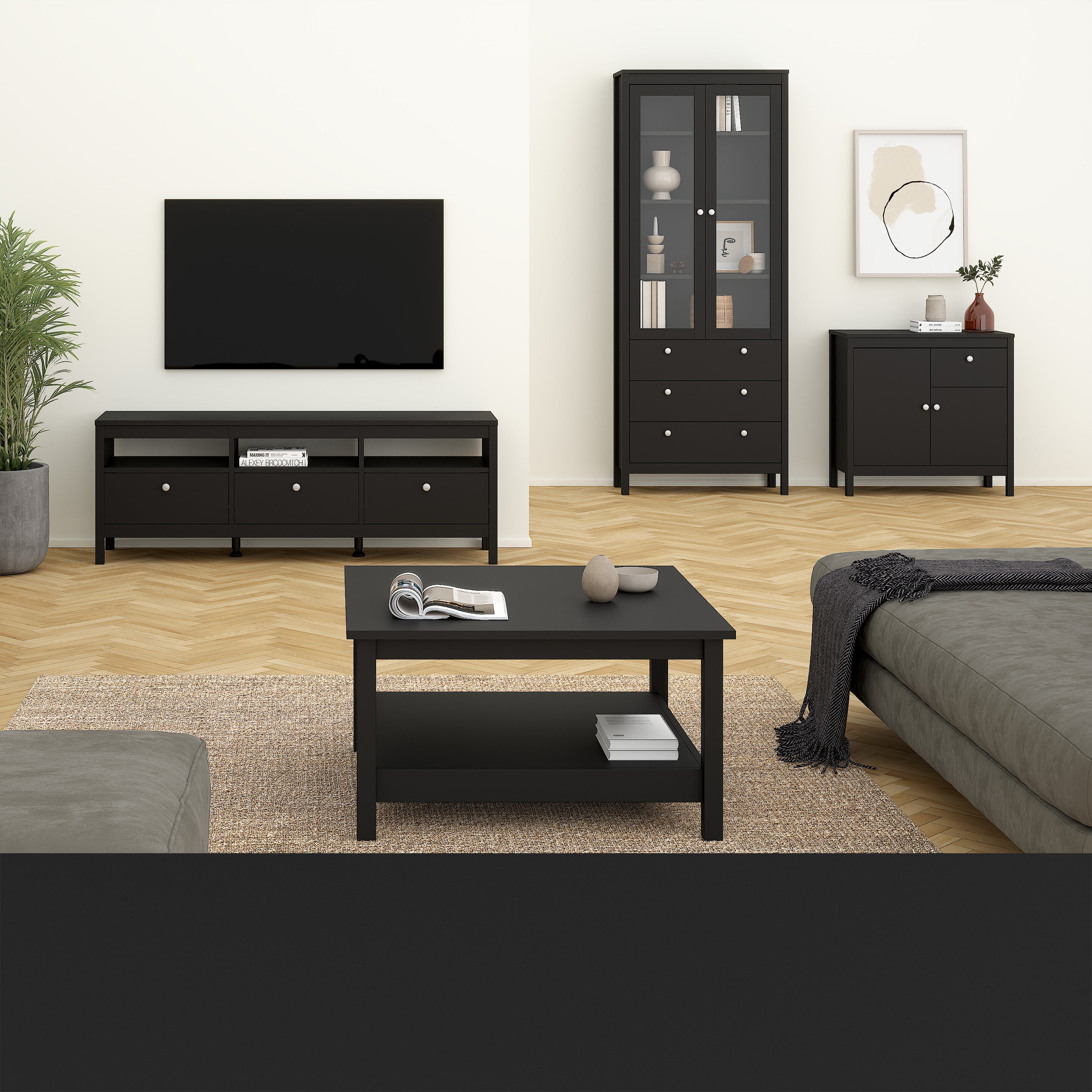 Madrid Sideboard 2 Doors 1 Drawer in Matt Black – FTG, view 6