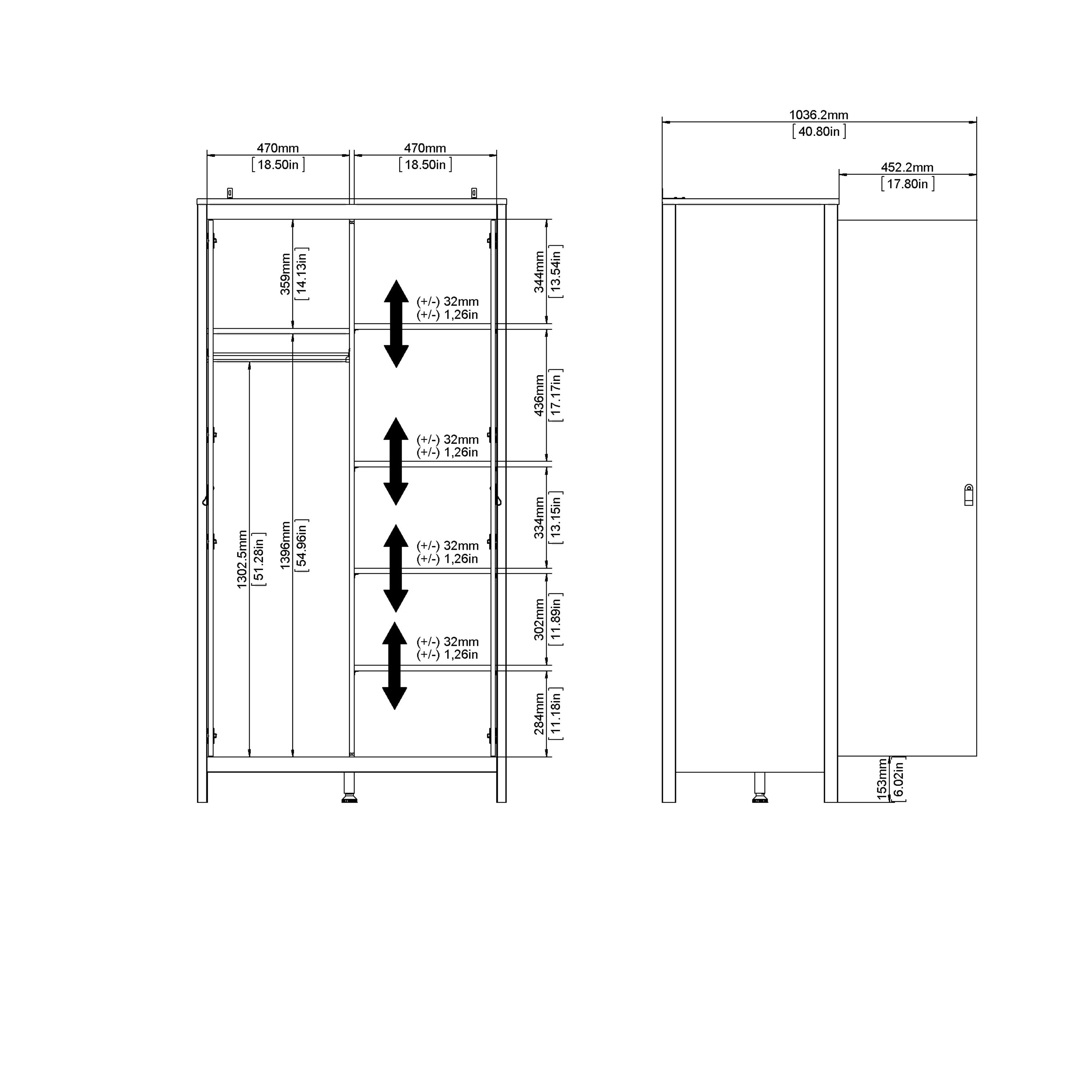 Madrid Wardrobe with 2 Doors in White – FTG, view 10
