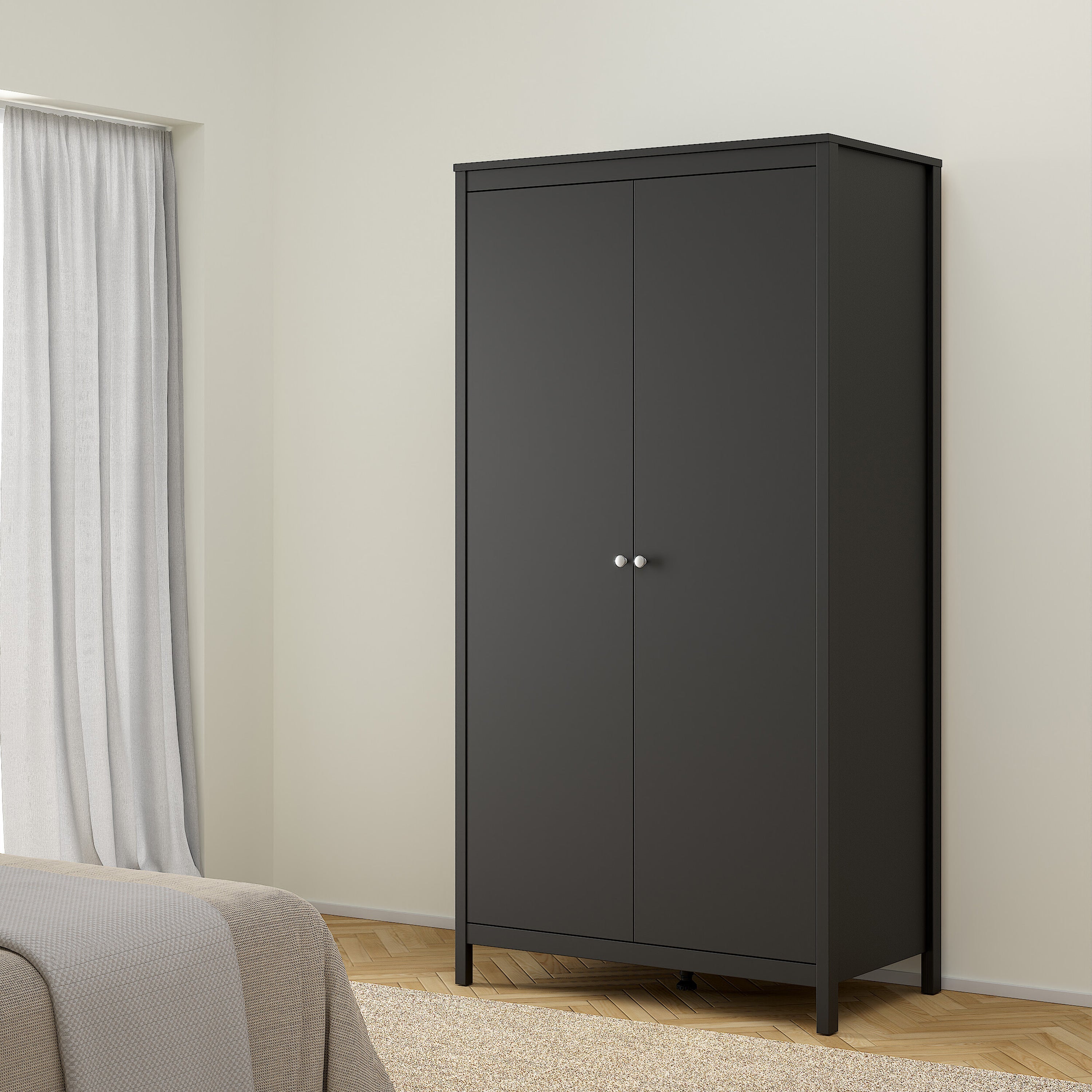 Madrid Wardrobe with 2 Doors in Matt Black – FTG, view 6