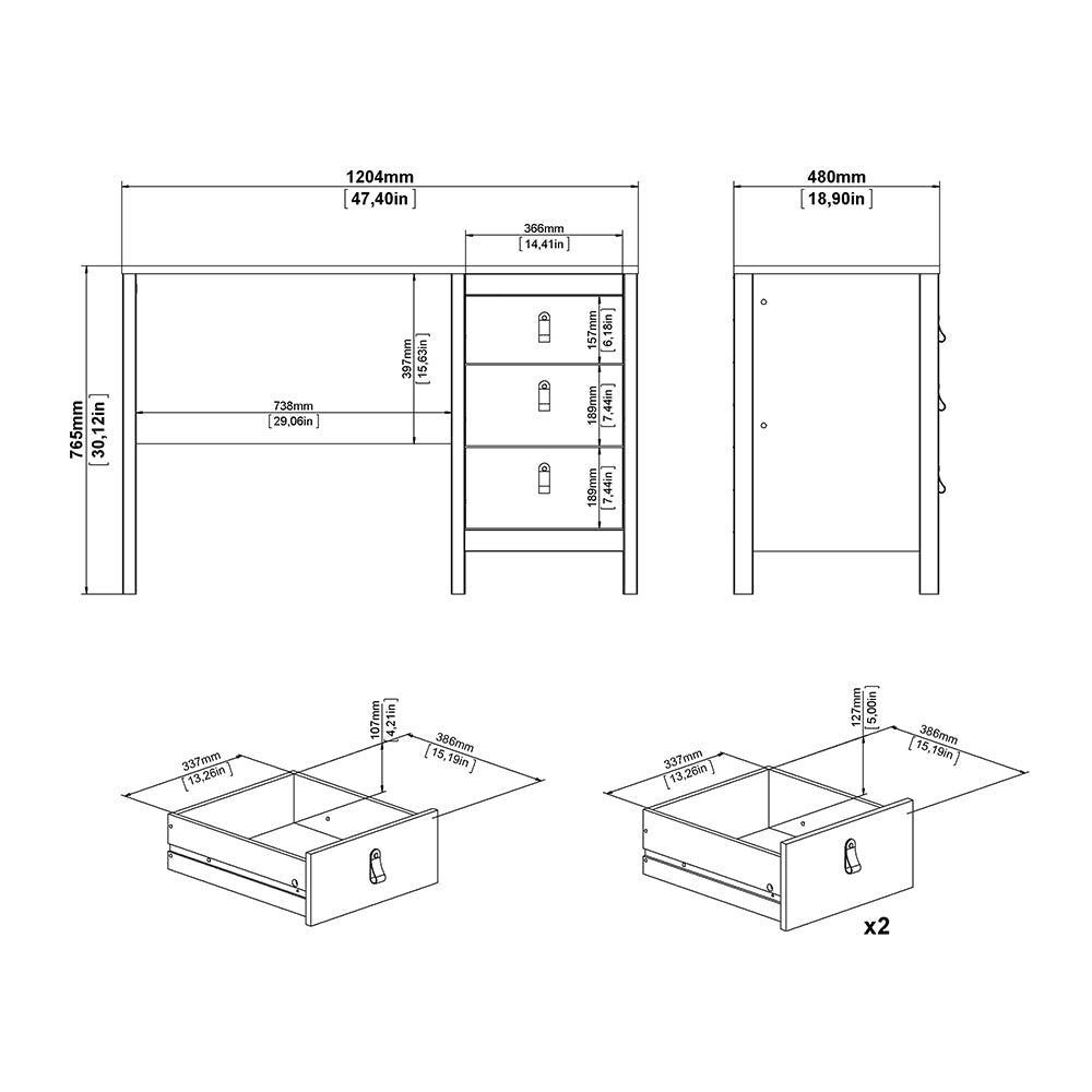 Madrid Desk 3 Drawers Matt Black – FTG, view 10