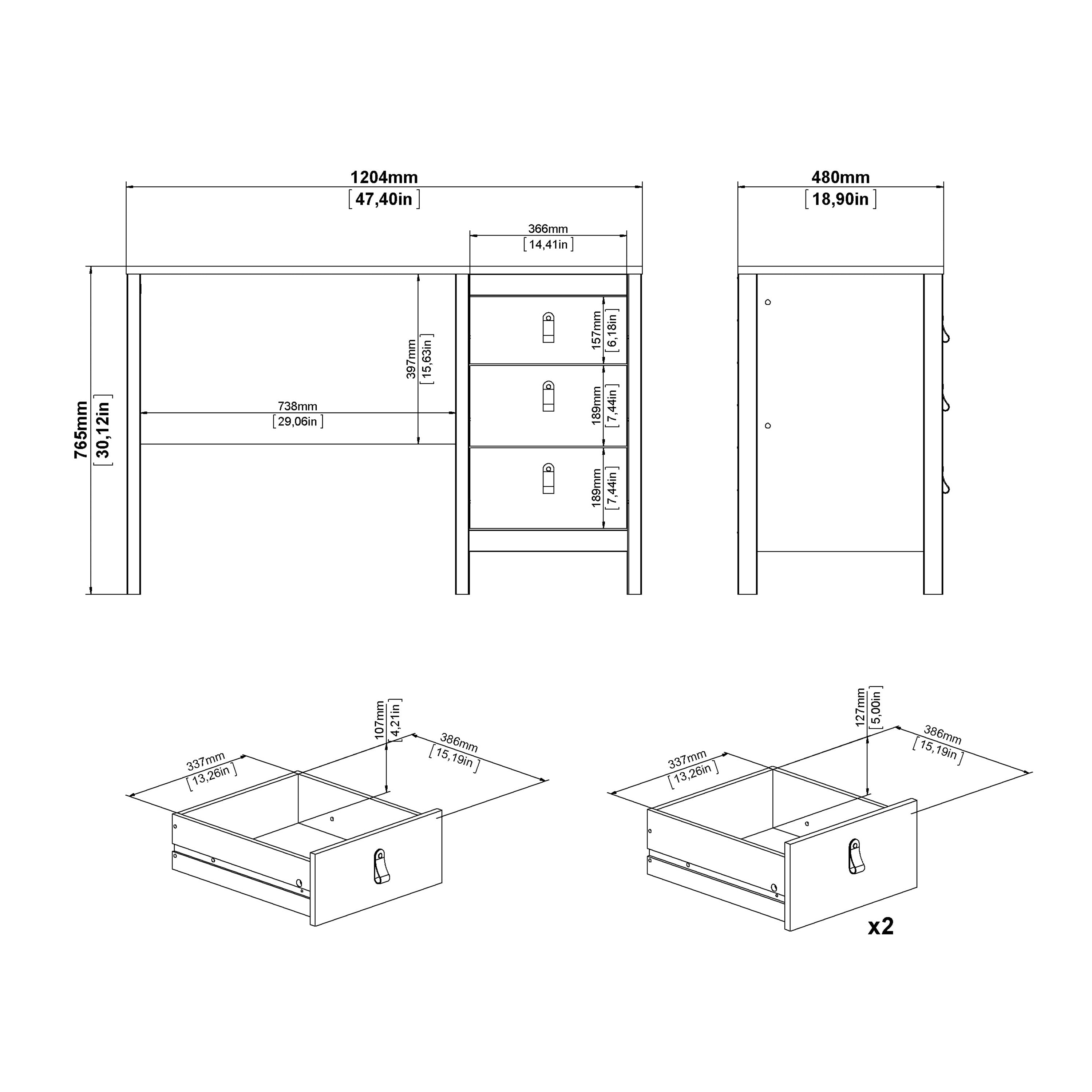 Madrid Desk 3 Drawers in Jackson Hickory Oak – FTG, view 10