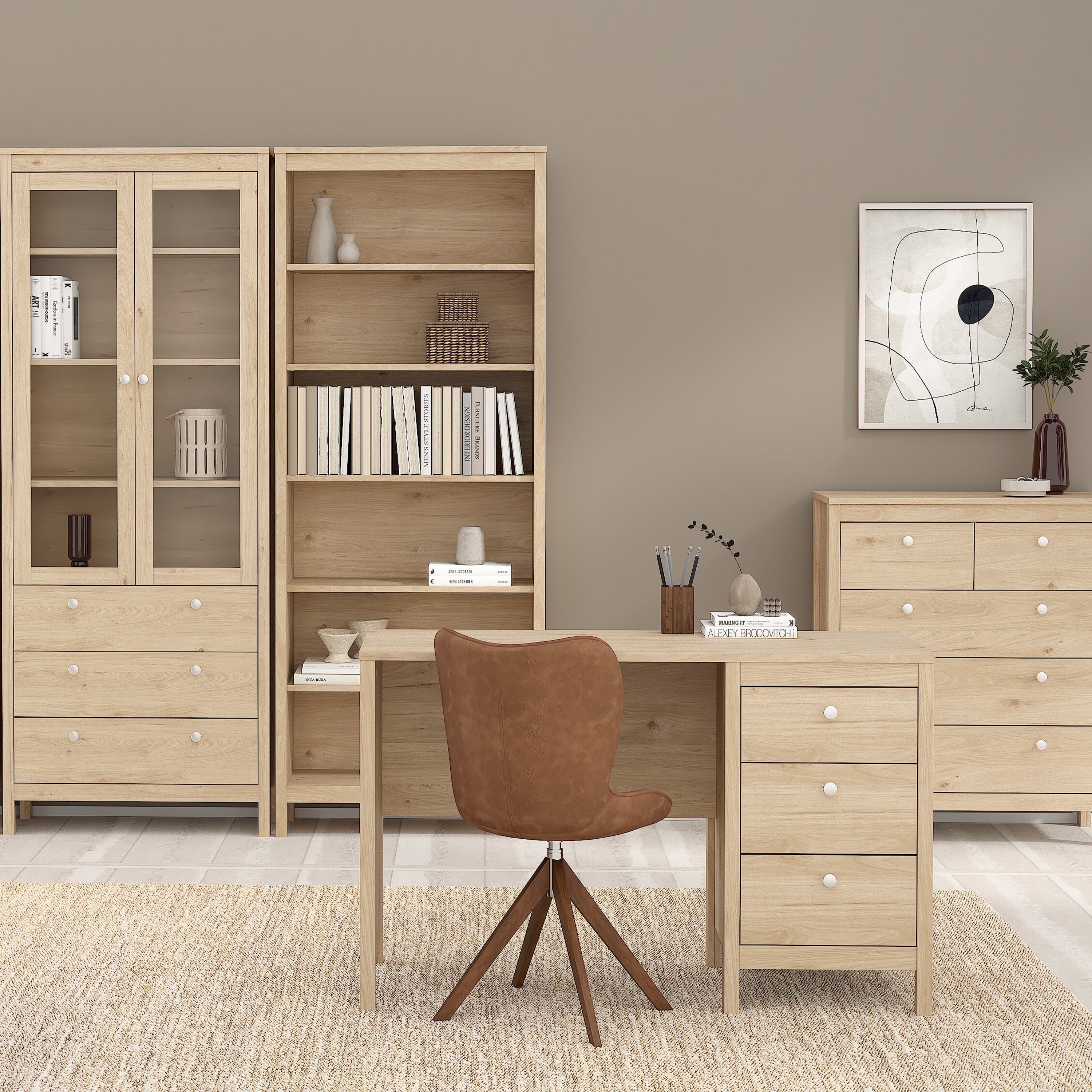 Madrid Desk 3 Drawers in Jackson Hickory Oak – FTG, view 6