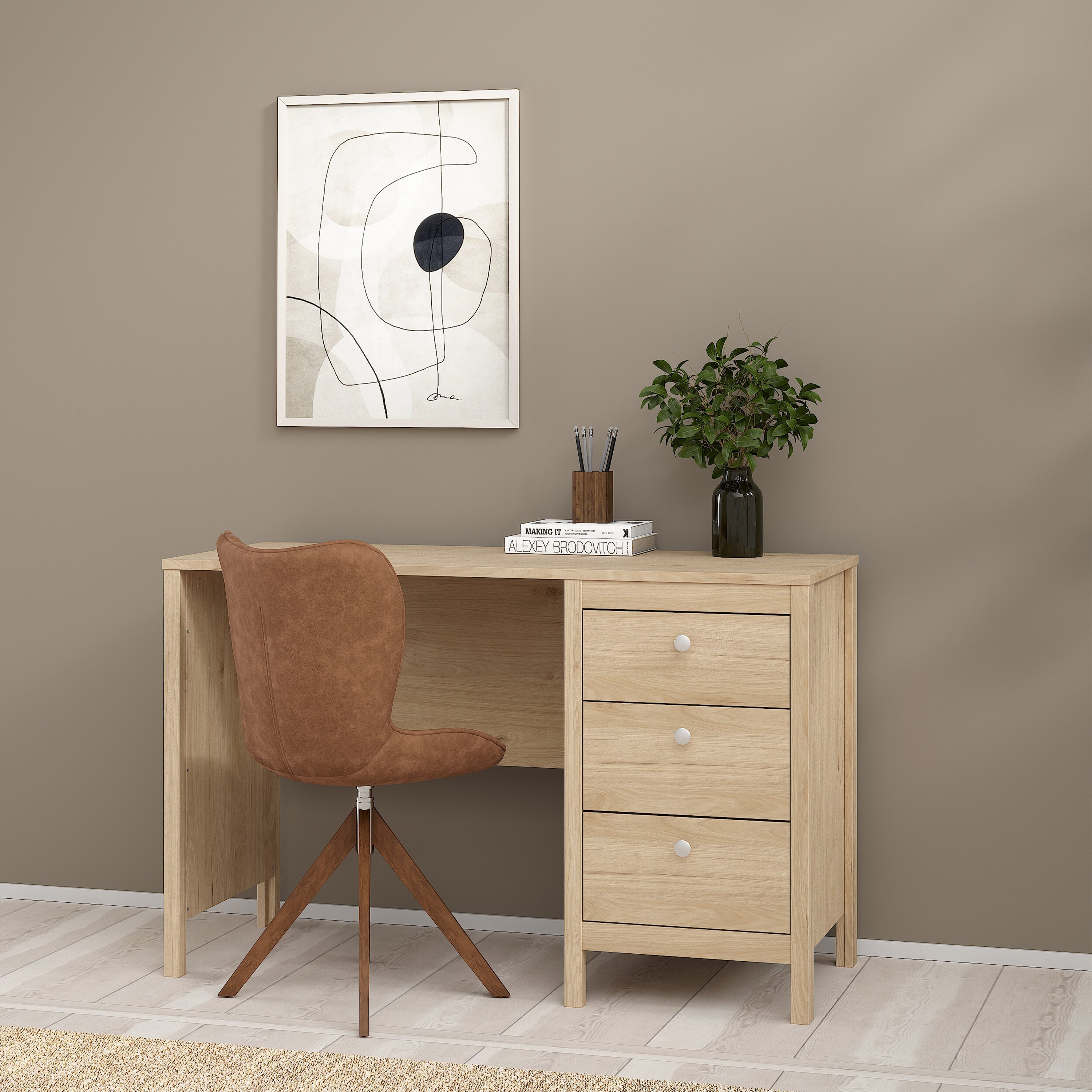 Madrid Desk 3 Drawers in Jackson Hickory Oak – FTG, view 7