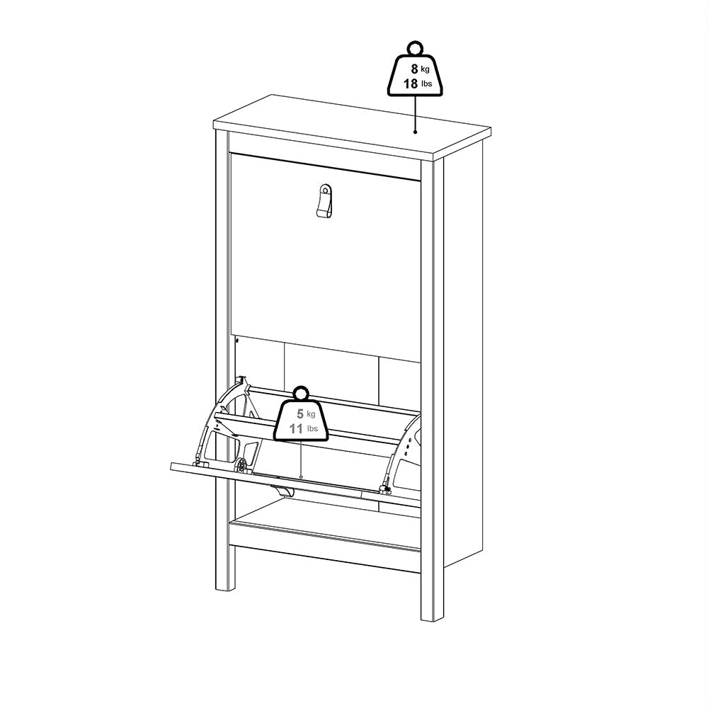Madrid Shoe Cabinet 2 Flip Down Doors Matt Black – FTG, view 11