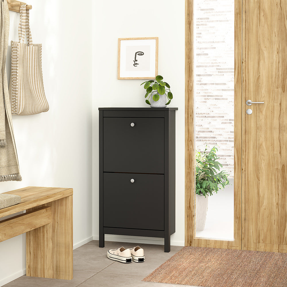 Madrid Shoe Cabinet 2 Flip Down Doors Matt Black – FTG, view 6
