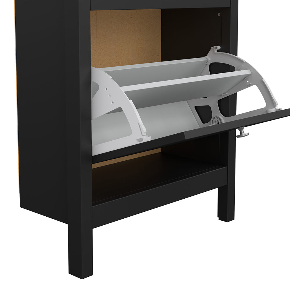 Madrid Shoe Cabinet 2 Flip Down Doors Matt Black – FTG, view 8