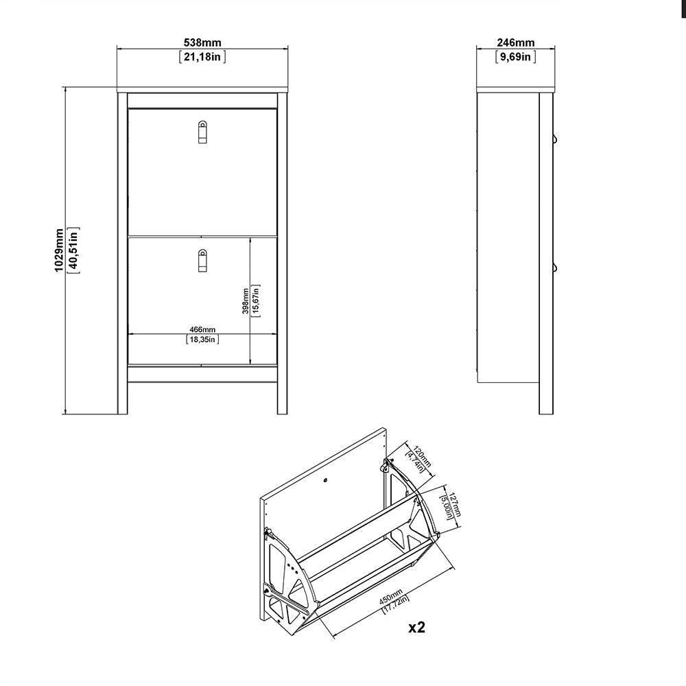Madrid Shoe Cabinet 2 Flip Down Doors Matt Black – FTG, view 9