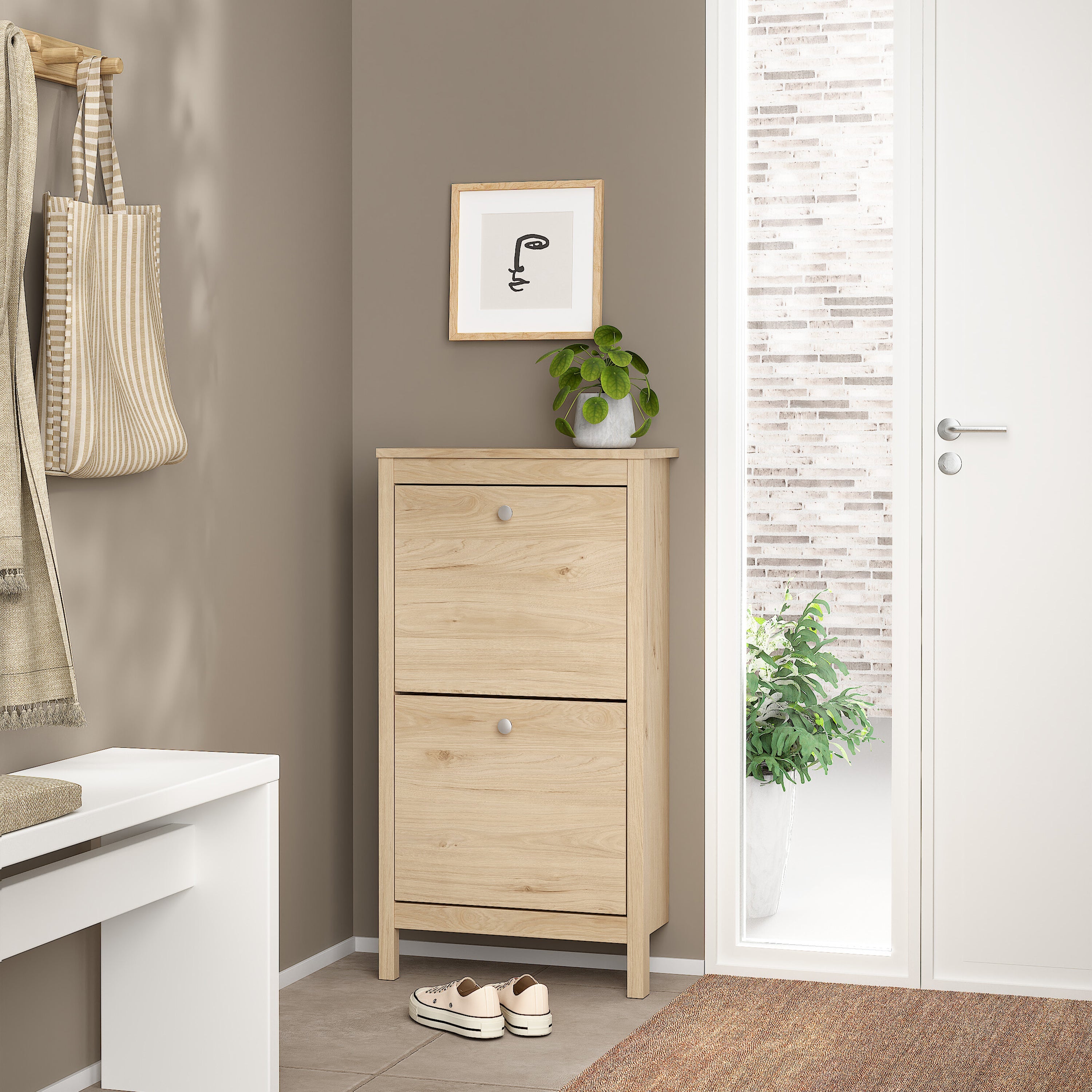 Madrid Shoe Cabinet 2 Flap Doors in Jackson Hickory Oak – FTG, view 7