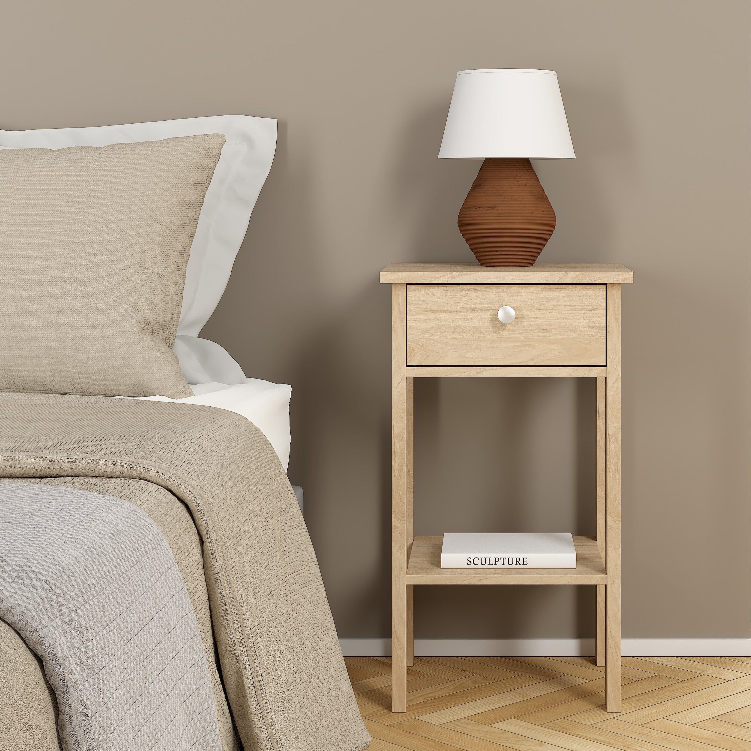 Madrid Bedside Table with 1 Drawers in Jackson Hickory Oak – FTG, view 7