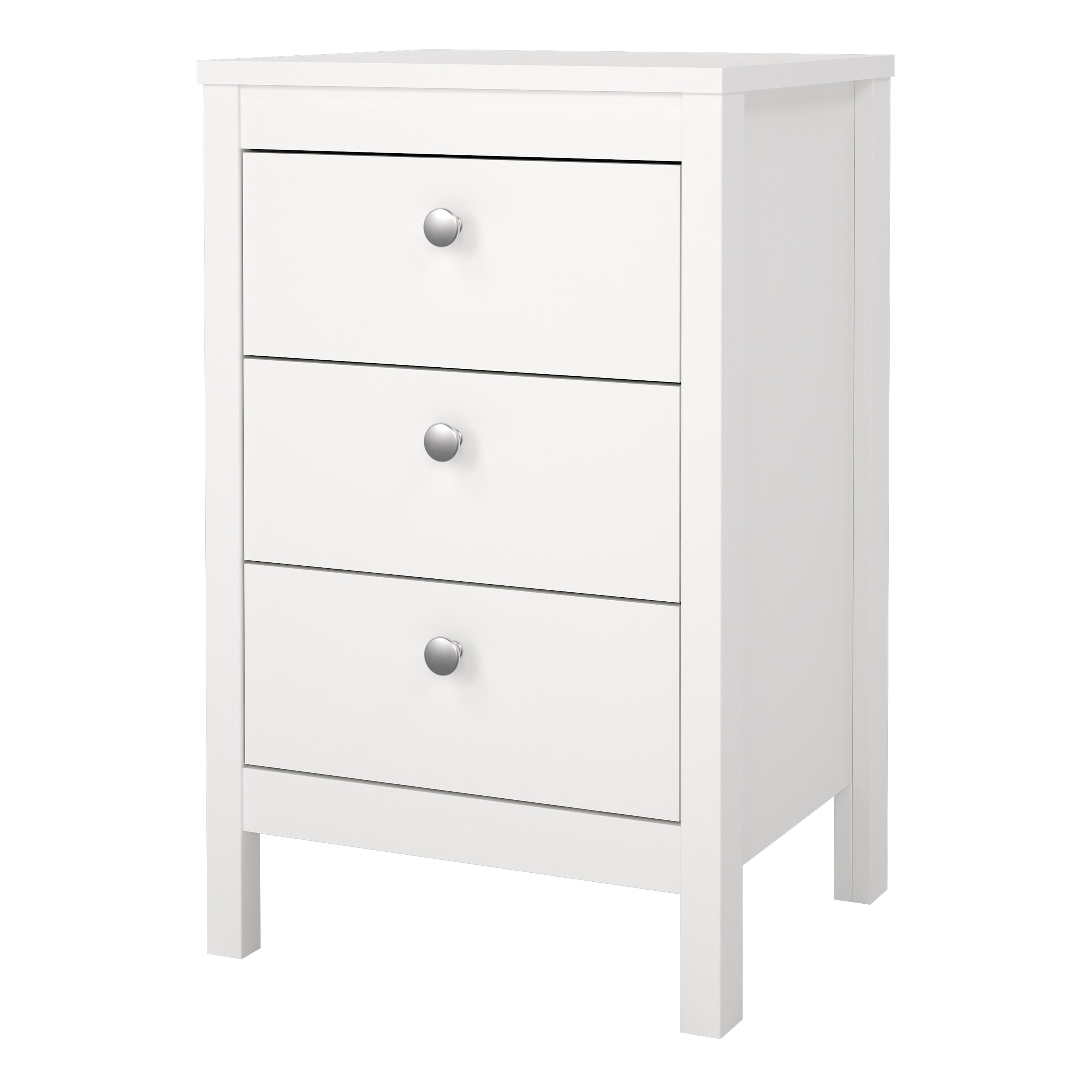 Madrid Bedside Table 3 Drawers in White – FTG, view 3