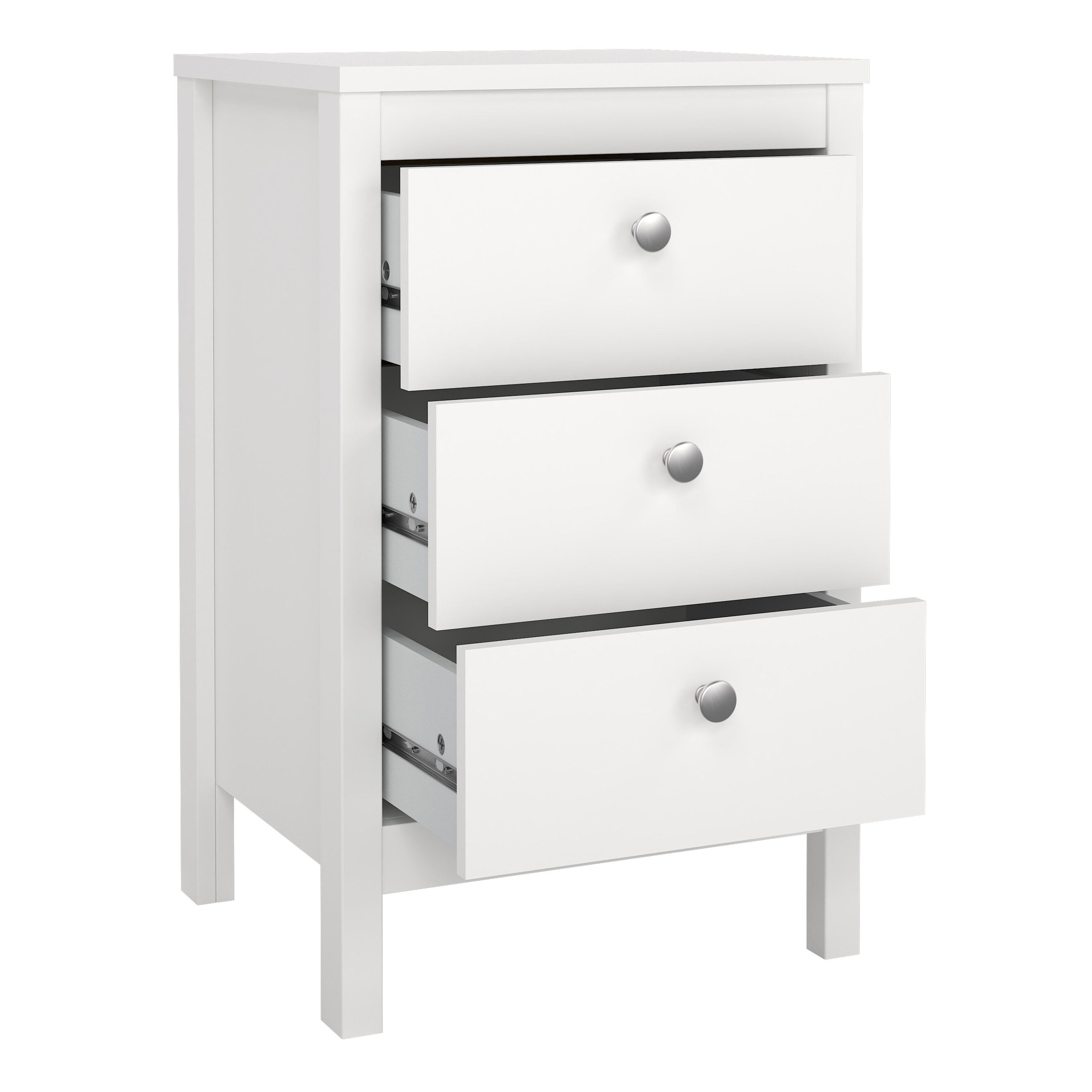 Madrid Bedside Table 3 Drawers in White – FTG, view 6