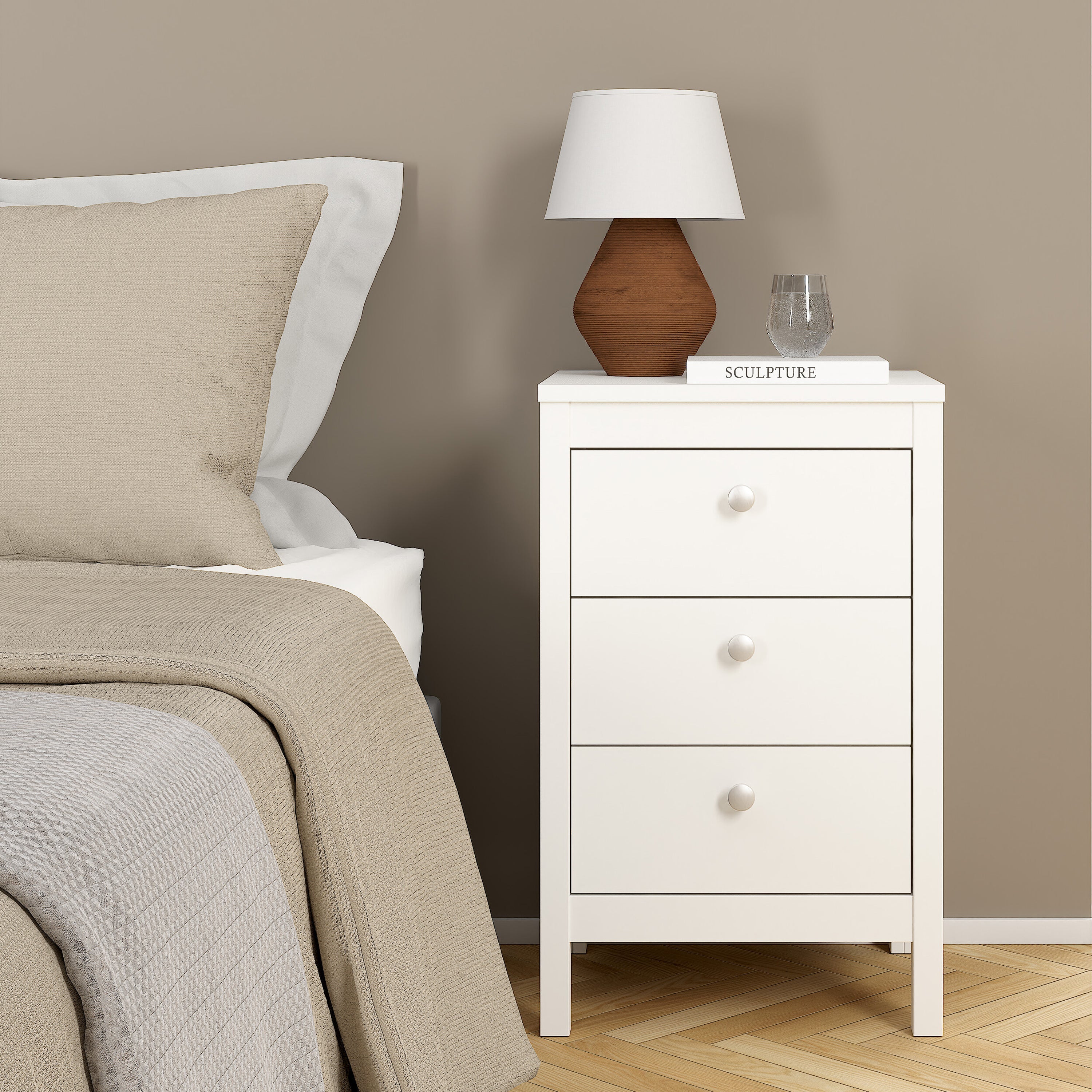 Madrid Bedside Table 3 Drawers in White – FTG, view 7