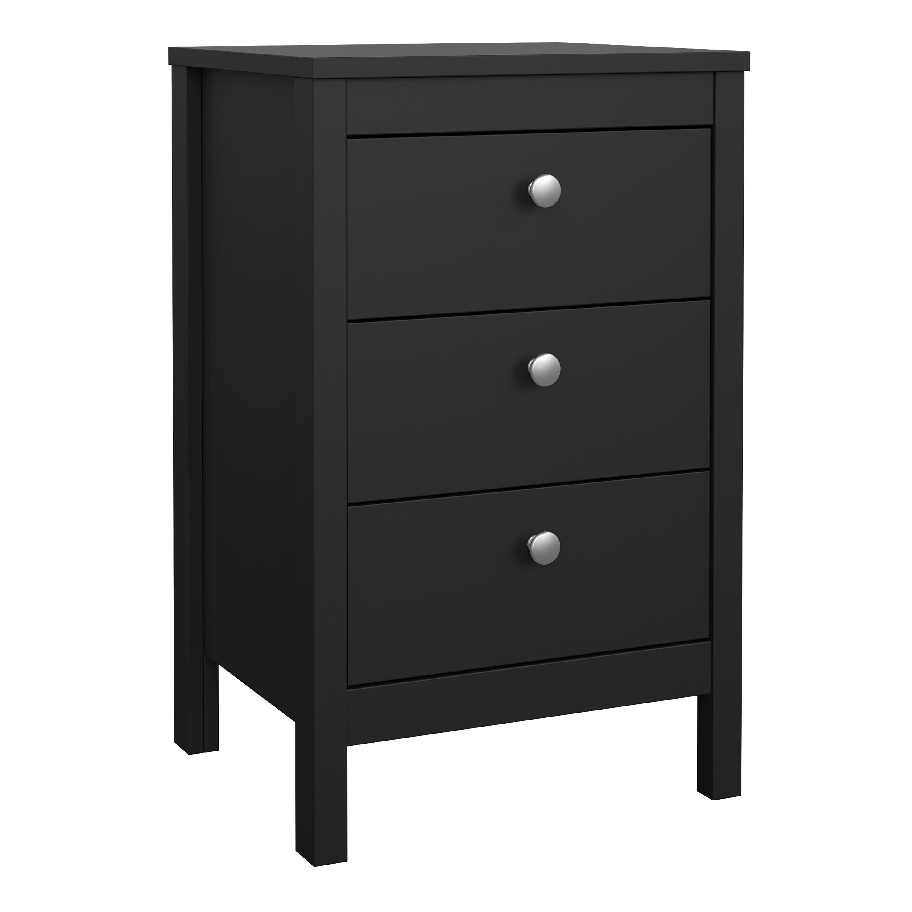 Madrid Bedside Table 3 Drawers in Matt Black – FTG