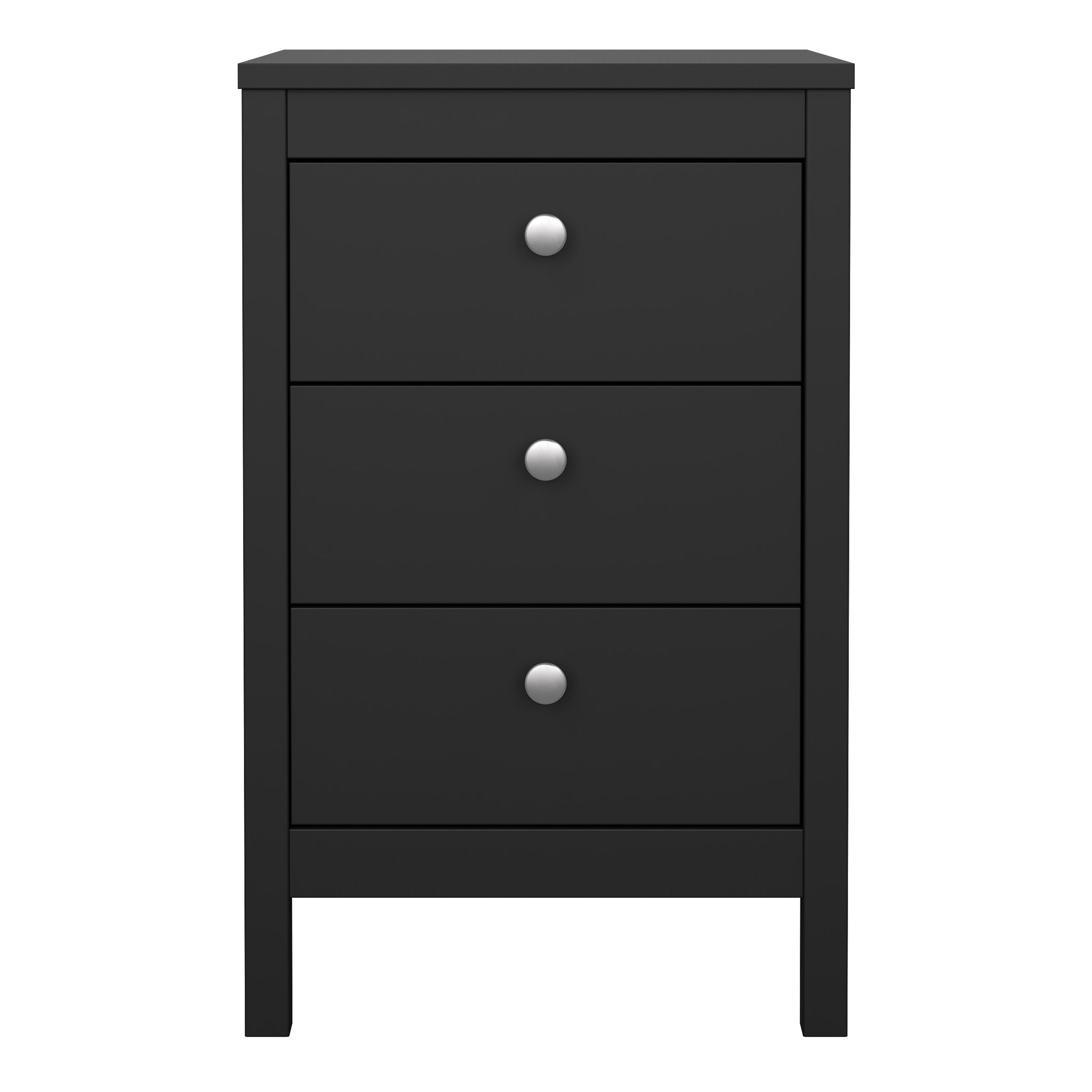 Madrid Bedside Table 3 Drawers in Matt Black – FTG, view 2
