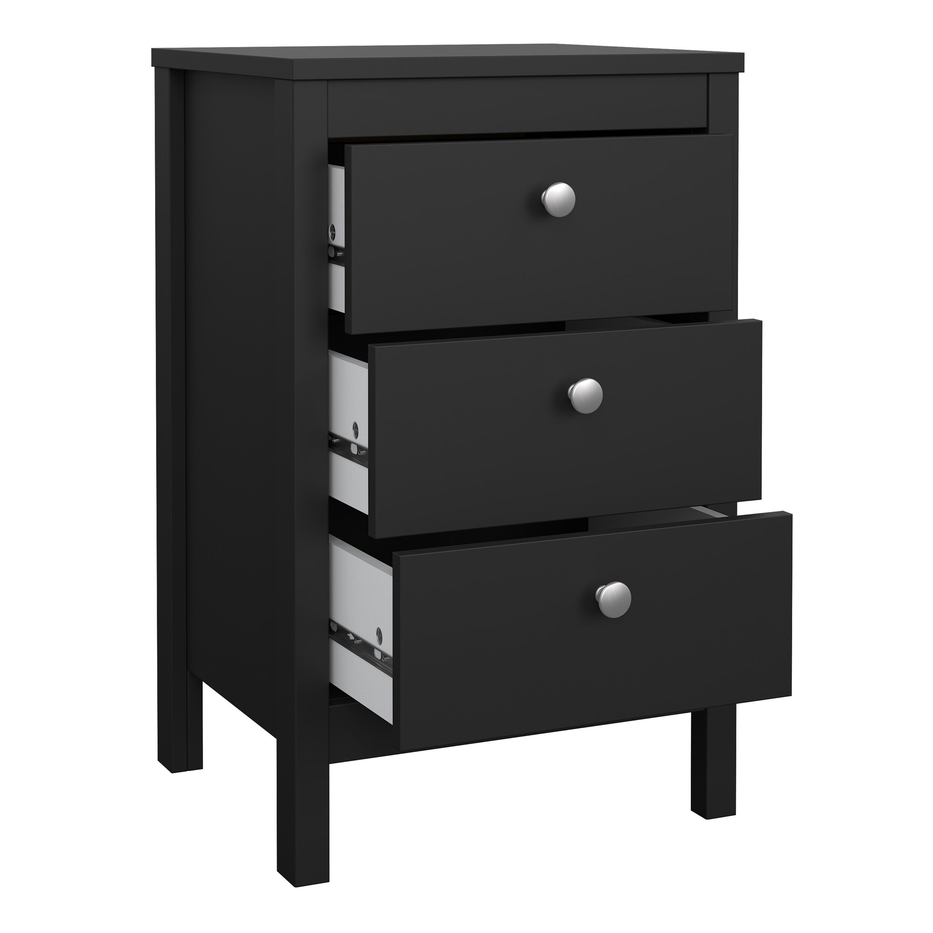 Madrid Bedside Table 3 Drawers in Matt Black – FTG, view 6