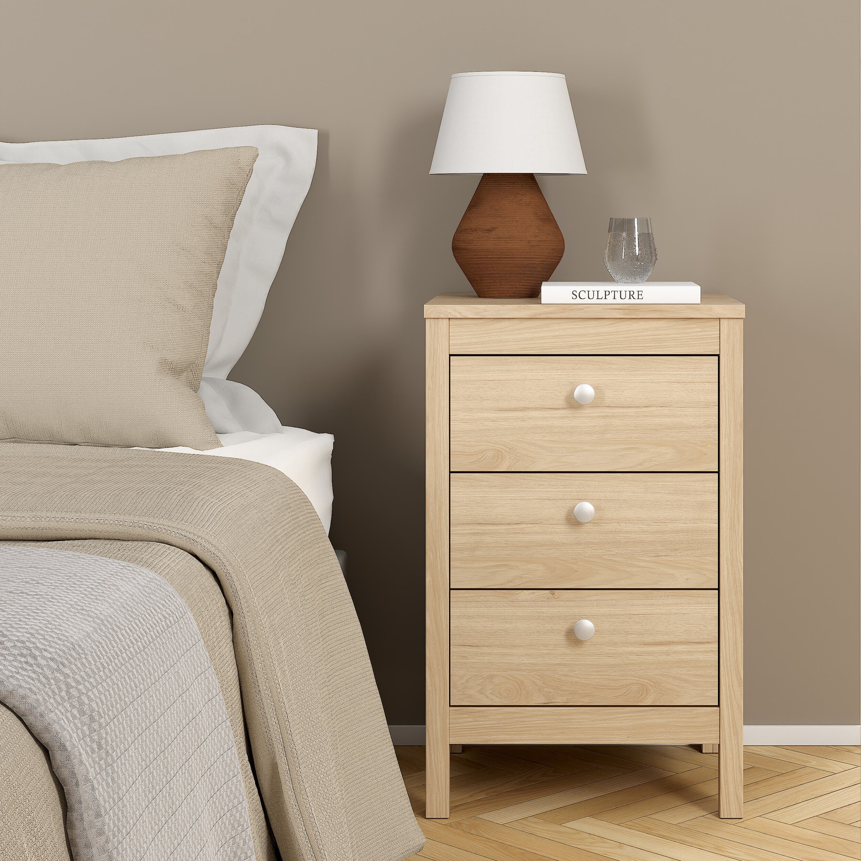 Madrid Bedside Table 3 Drawers in Jackson Hickory Oak – FTG, view 7
