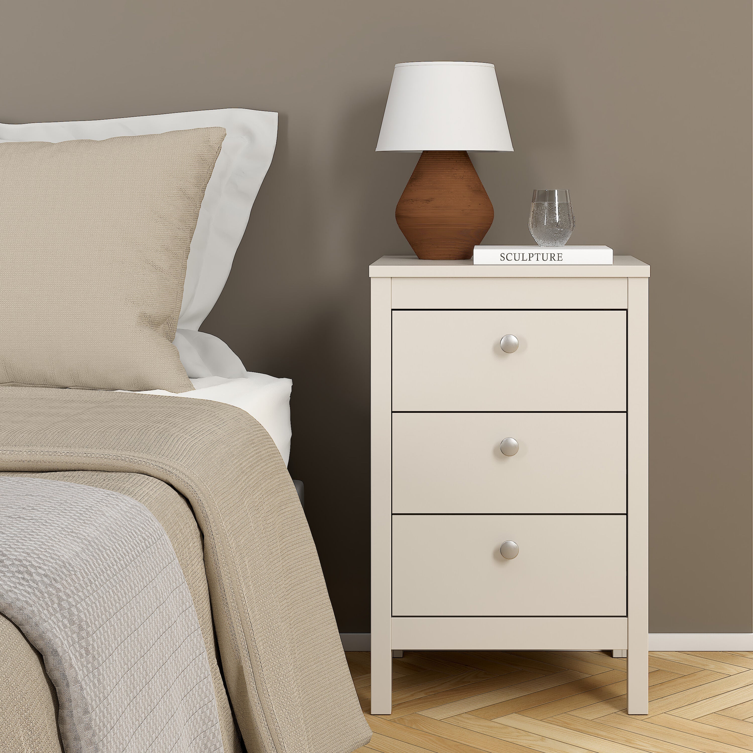 Madrid Bedside Table 3 Drawers in Cashmere – FTG, view 6