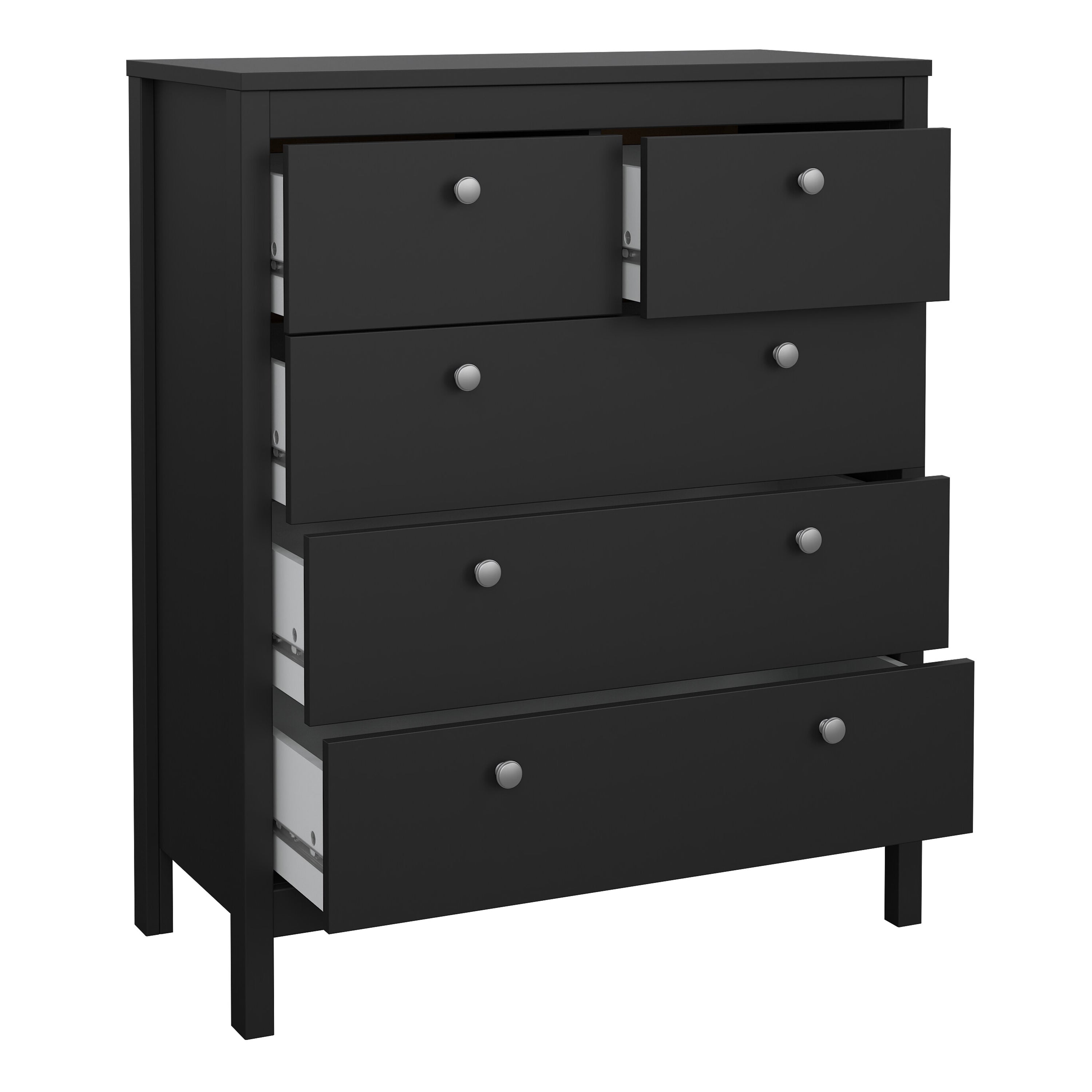 Madrid Package - Bedside Table 2 Drawers + Chest 5 Drawers + Wardrobe with 3 Doors in Matt Black – FTG, view 7