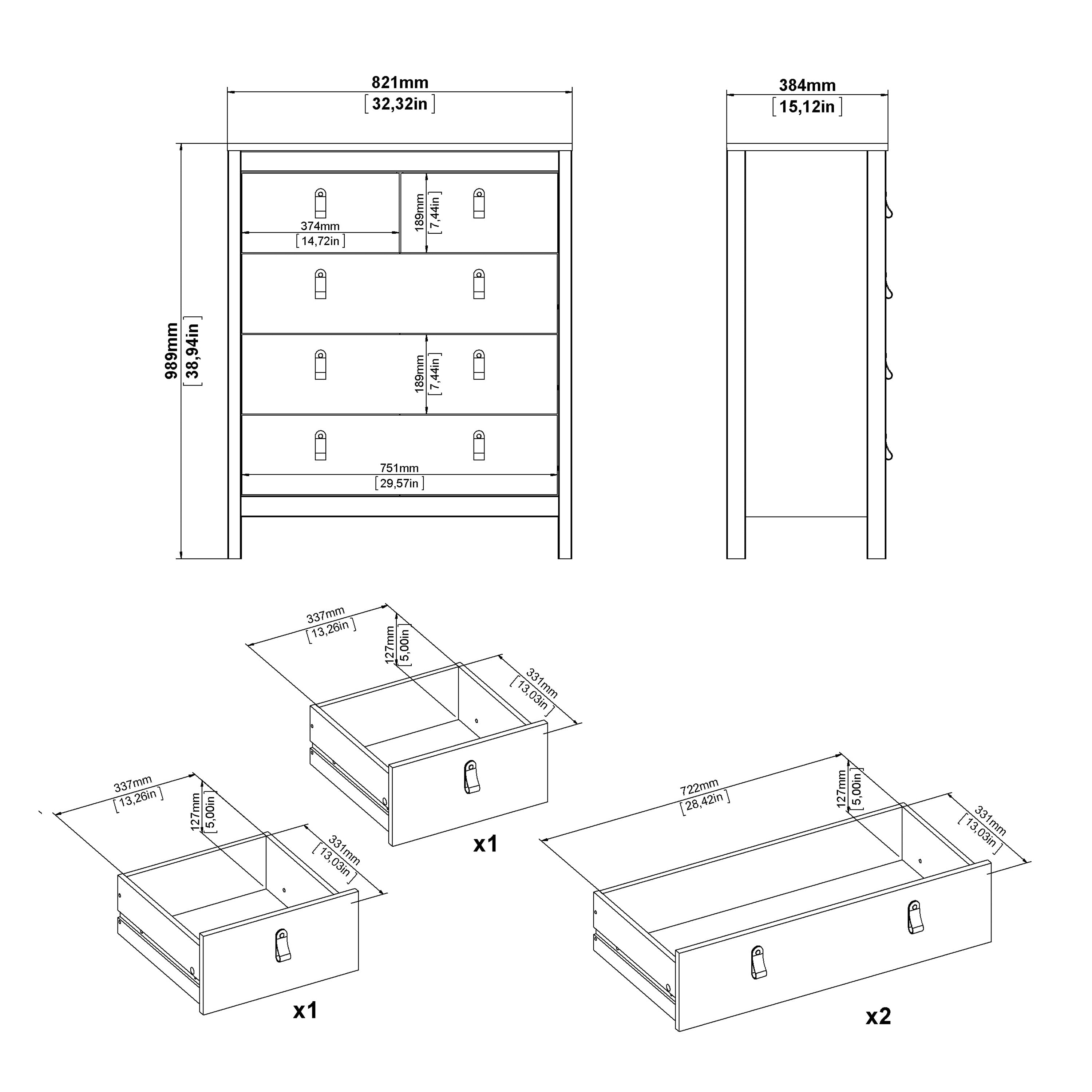 Madrid Package - Bedside Table 2 Drawers + Chest 5 Drawers + Wardrobe with 3 Doors in Matt Black – FTG, view 9