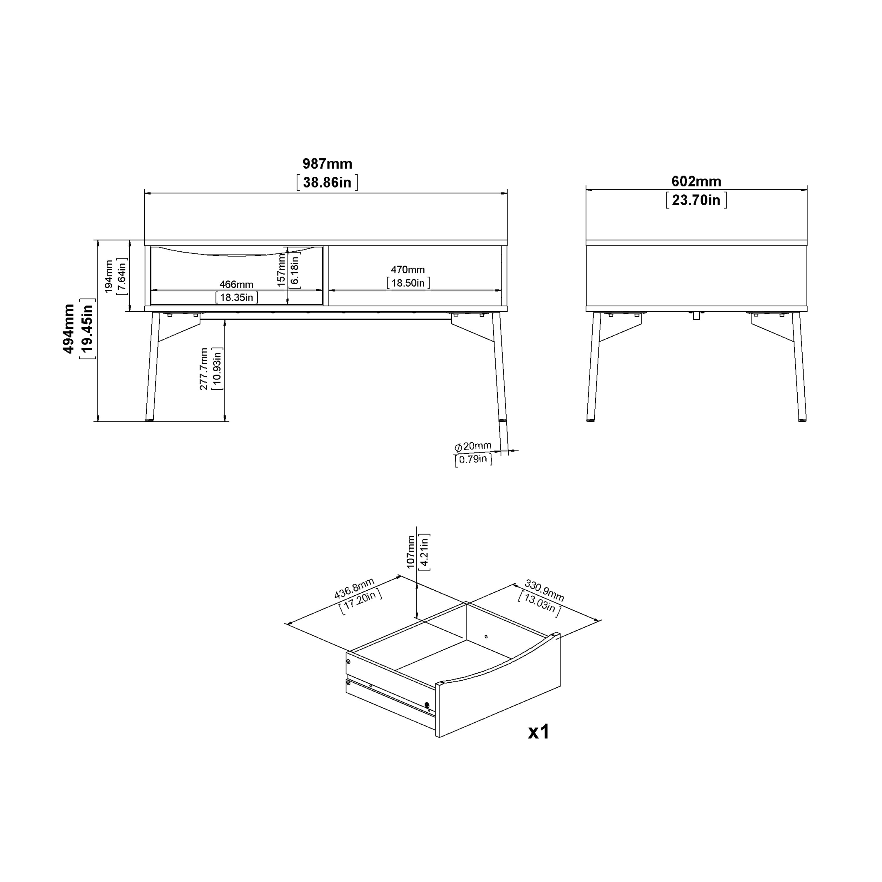 Fur Coffee Table with 1 Drawer in Grey and White – FTG, view 11