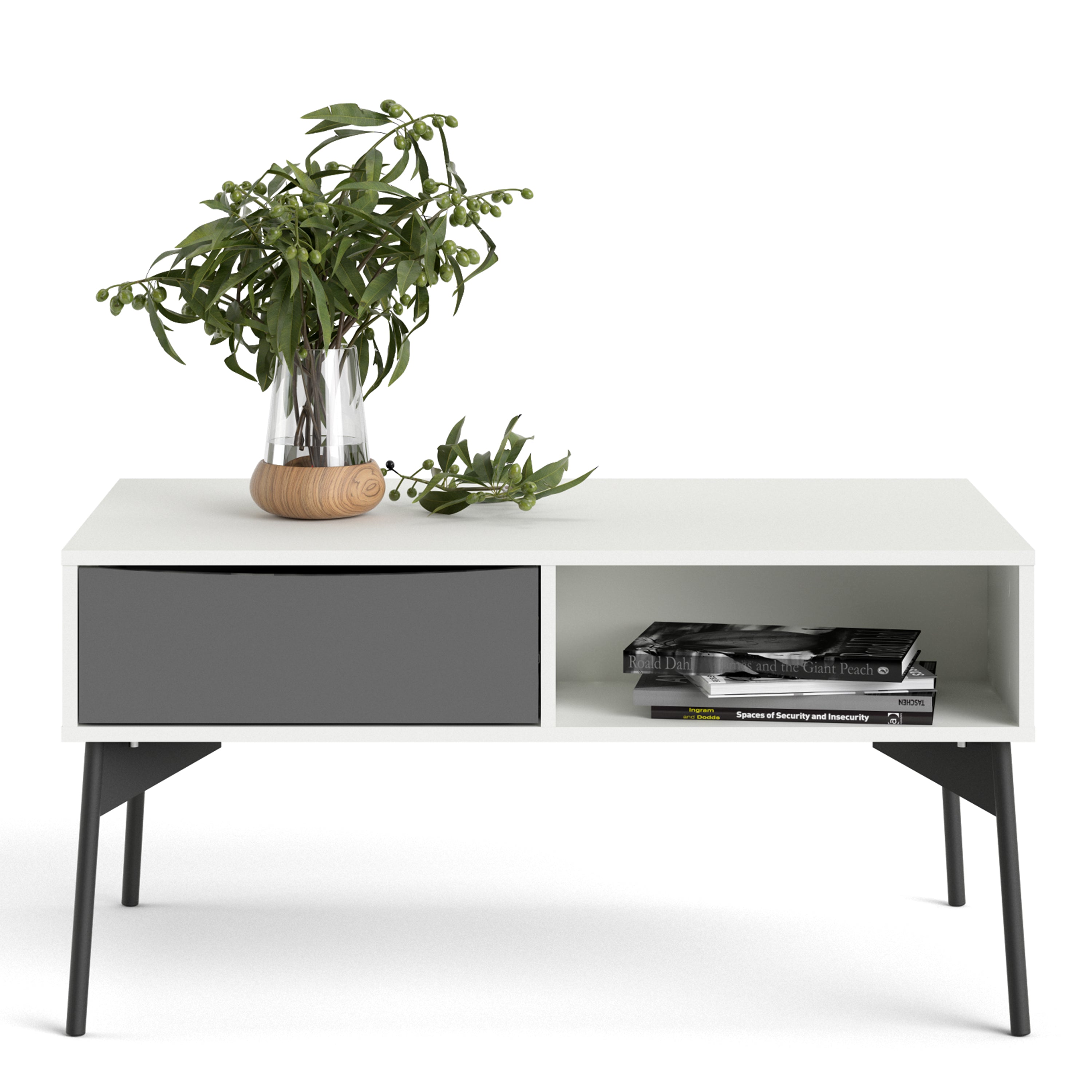 Fur Coffee Table with 1 Drawer in Grey and White – FTG, view 9