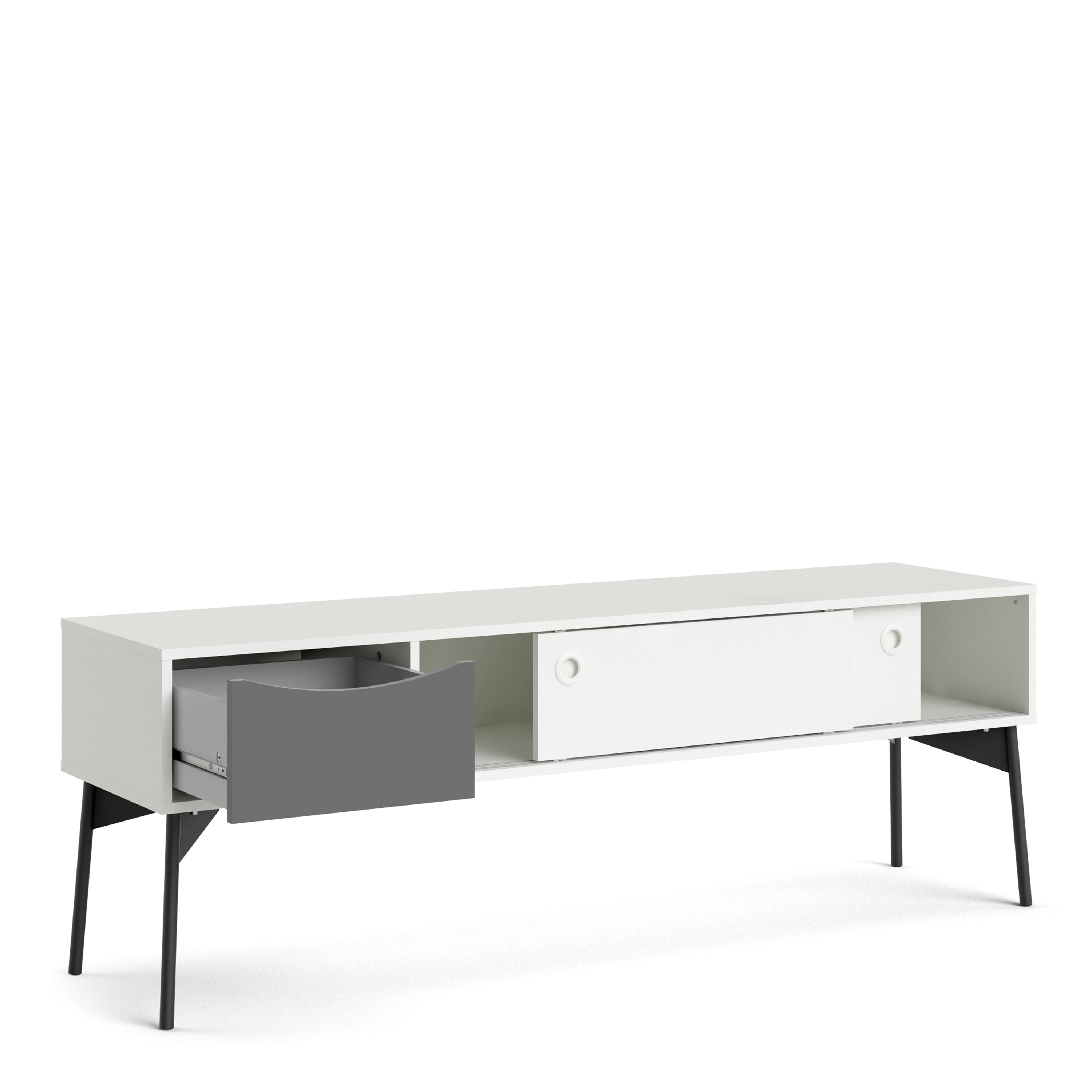 Fur TV Unit 2 Sliding Doors, 1 Drawer Grey and White – FTG, view 4
