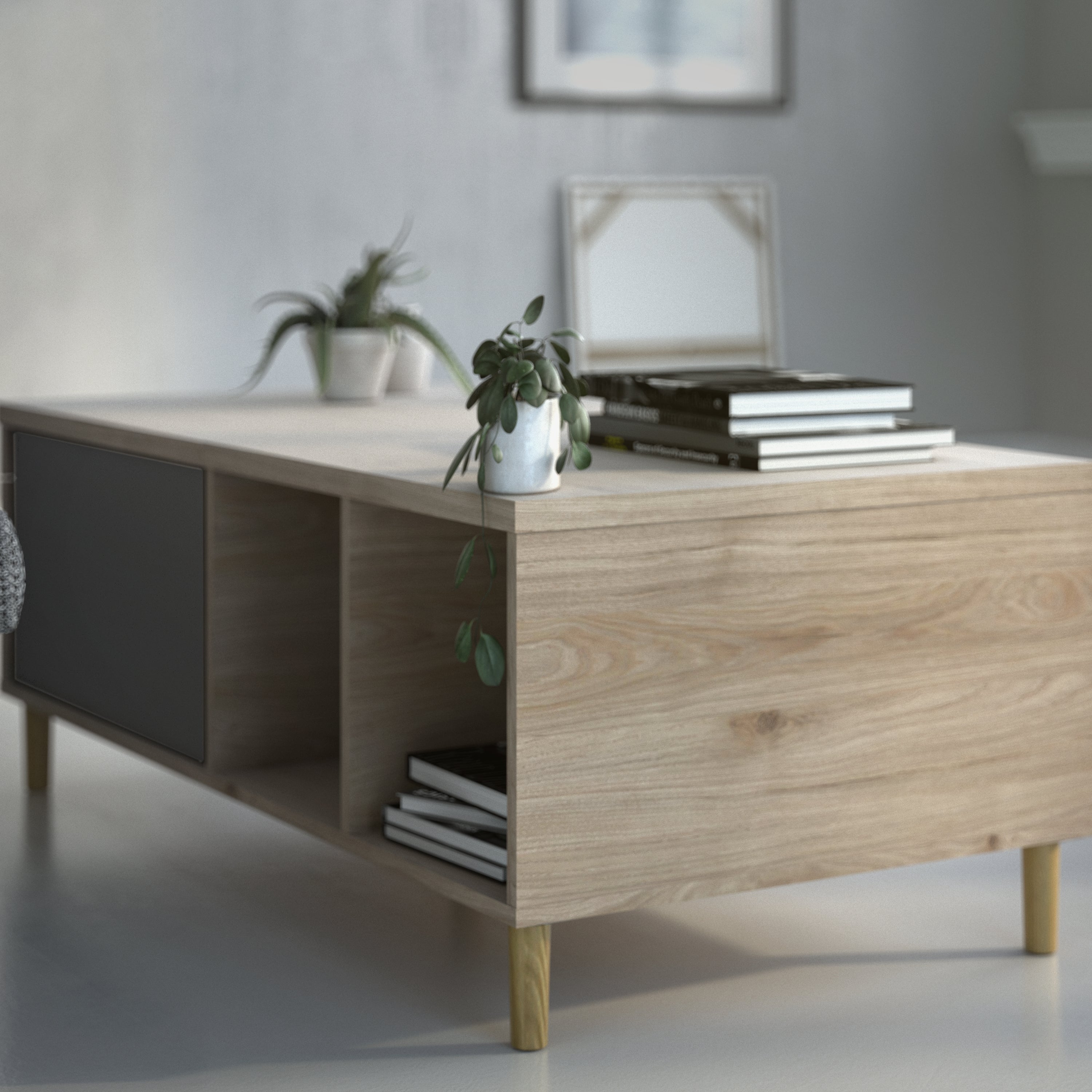 Rome Coffee Table with Sliding Top in Jackson Hickory Oak and Matt Black – FTG, view 6