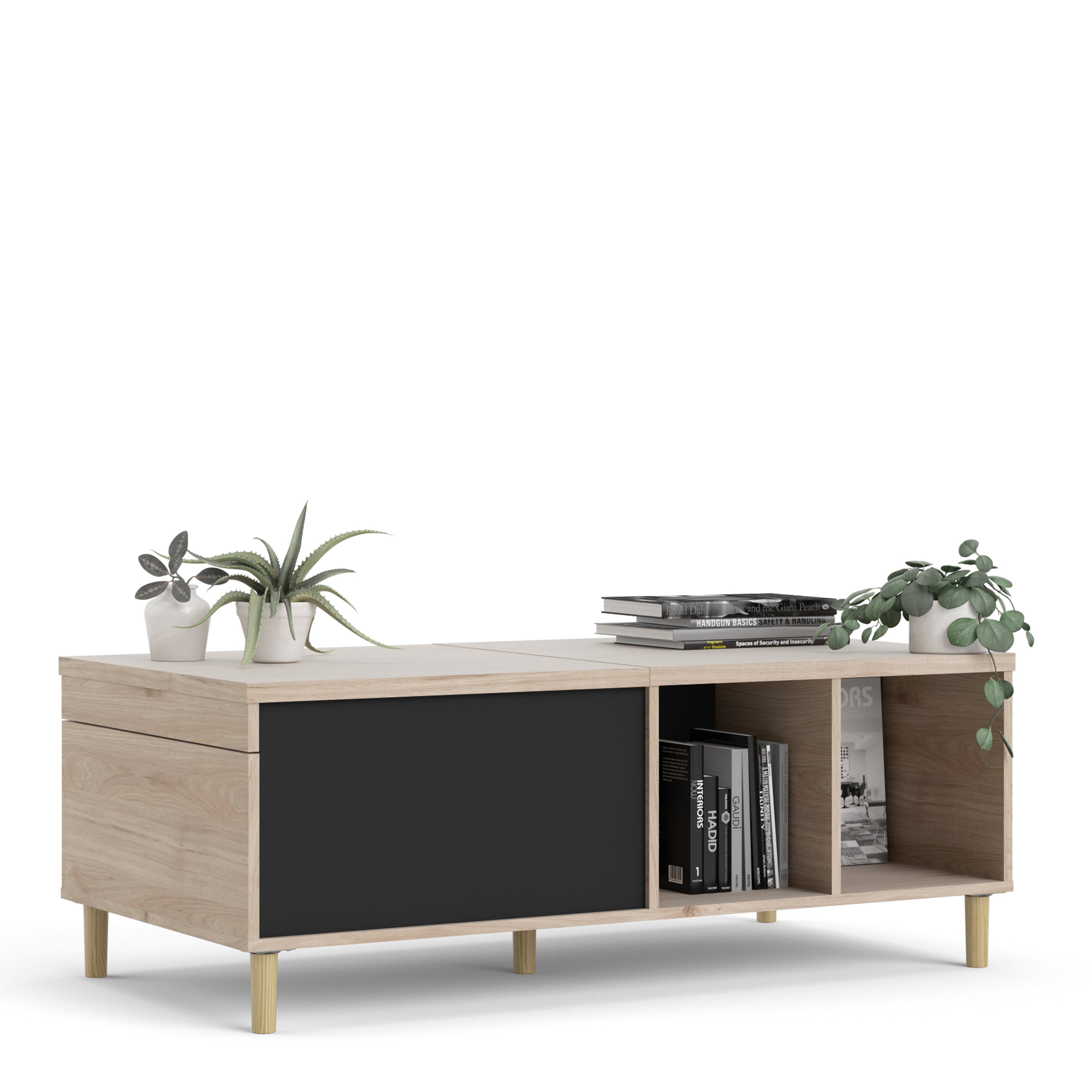 Rome Coffee Table with Sliding Top in Jackson Hickory Oak and Matt Black – FTG, view 8