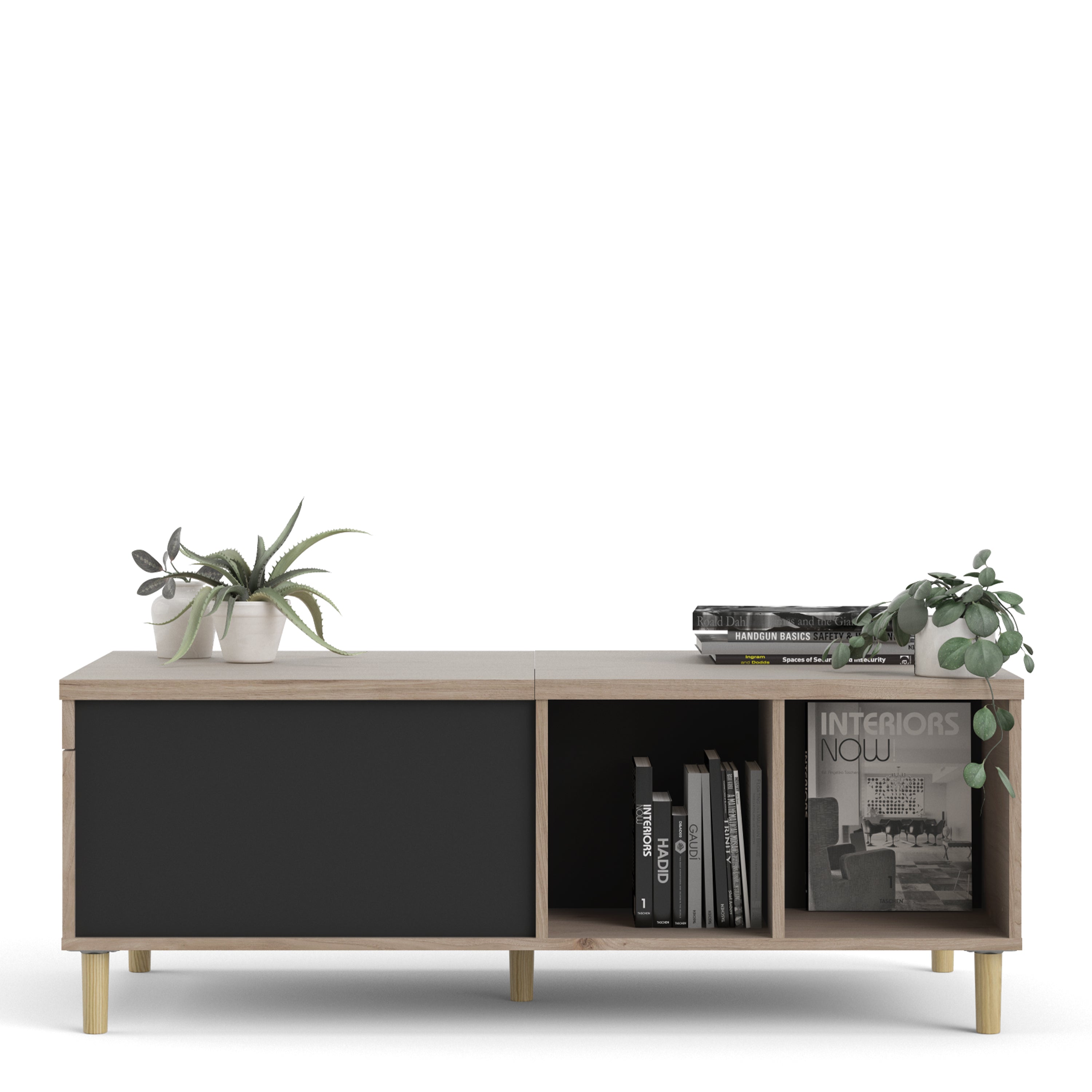 Rome Coffee Table with Sliding Top in Jackson Hickory Oak and Matt Black – FTG, view 9