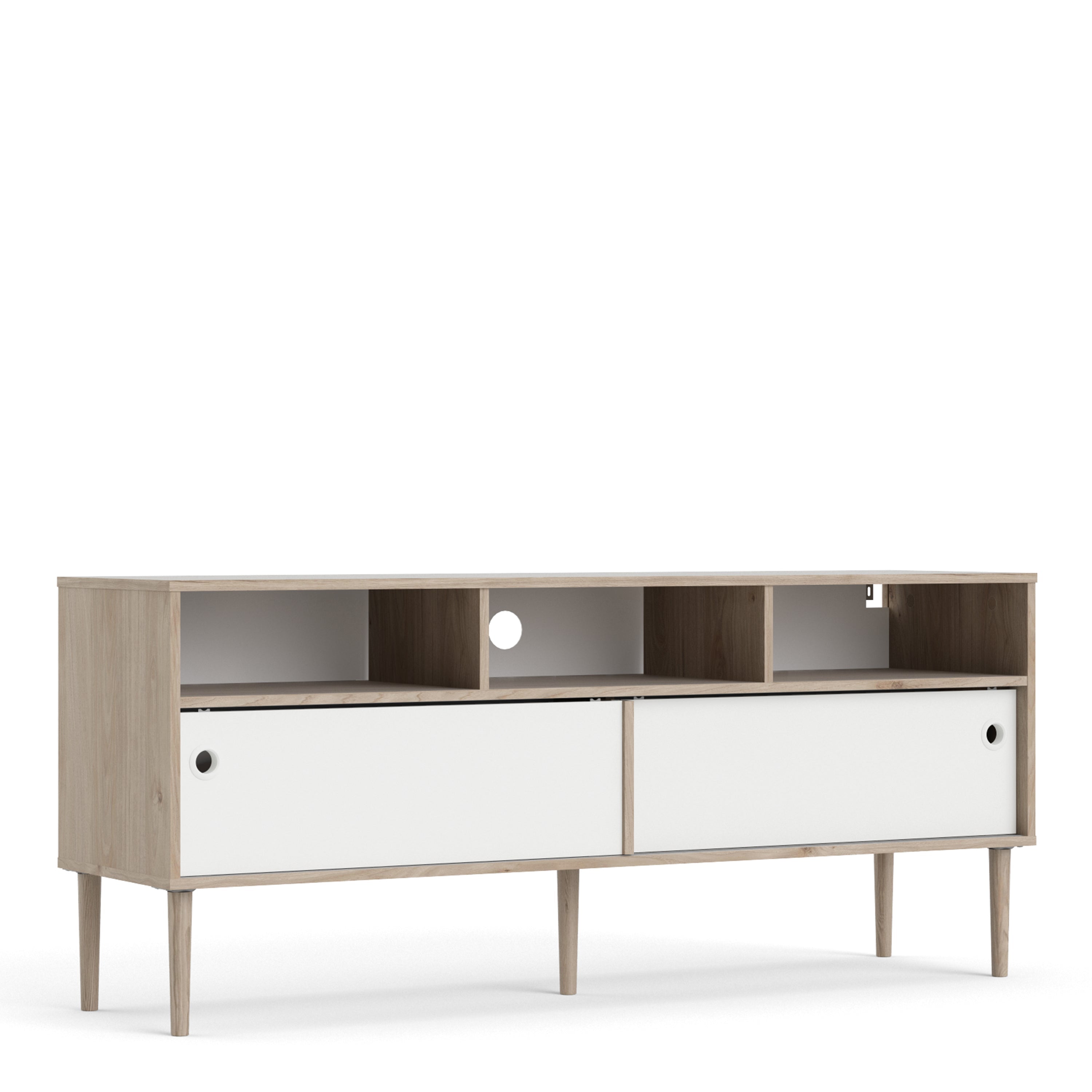 Rome TV Unit 2 Sliding Doors Oak and Matt White – FTG