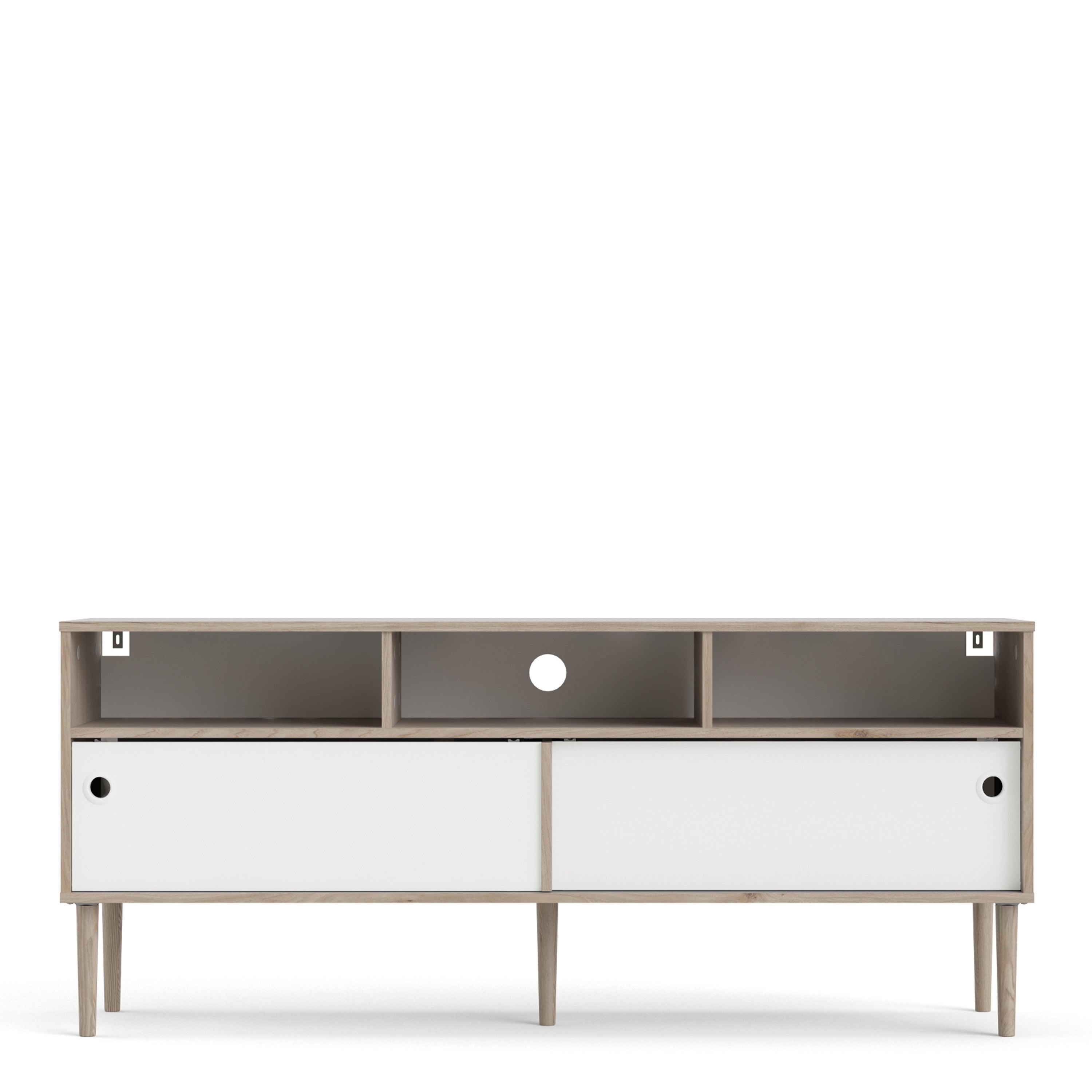 Rome TV Unit 2 Sliding Doors Oak and Matt White – FTG, view 2