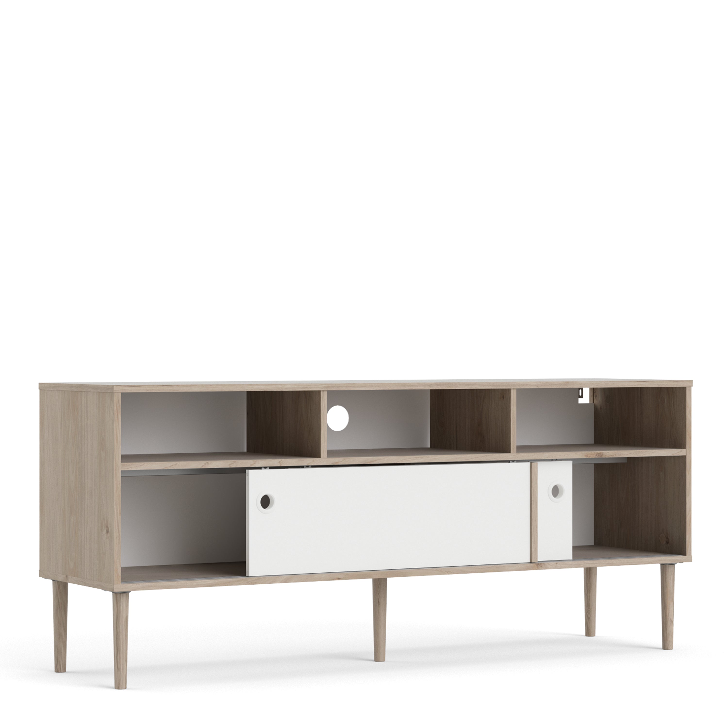Rome TV Unit 2 Sliding Doors Oak and Matt White – FTG, view 5