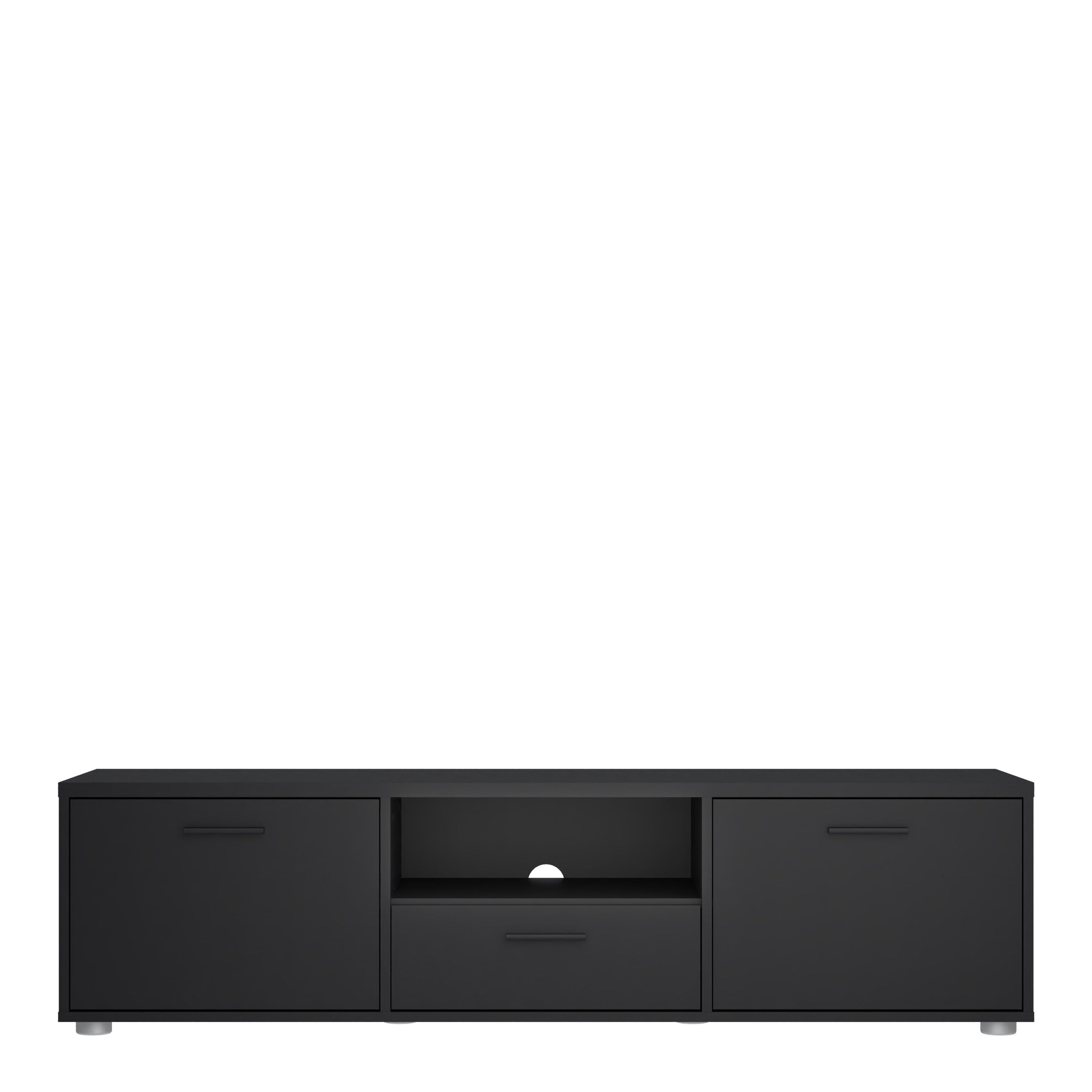 Media TV Unit with 2 Doors 1 Drawer 147cm Black – FTG, view 2