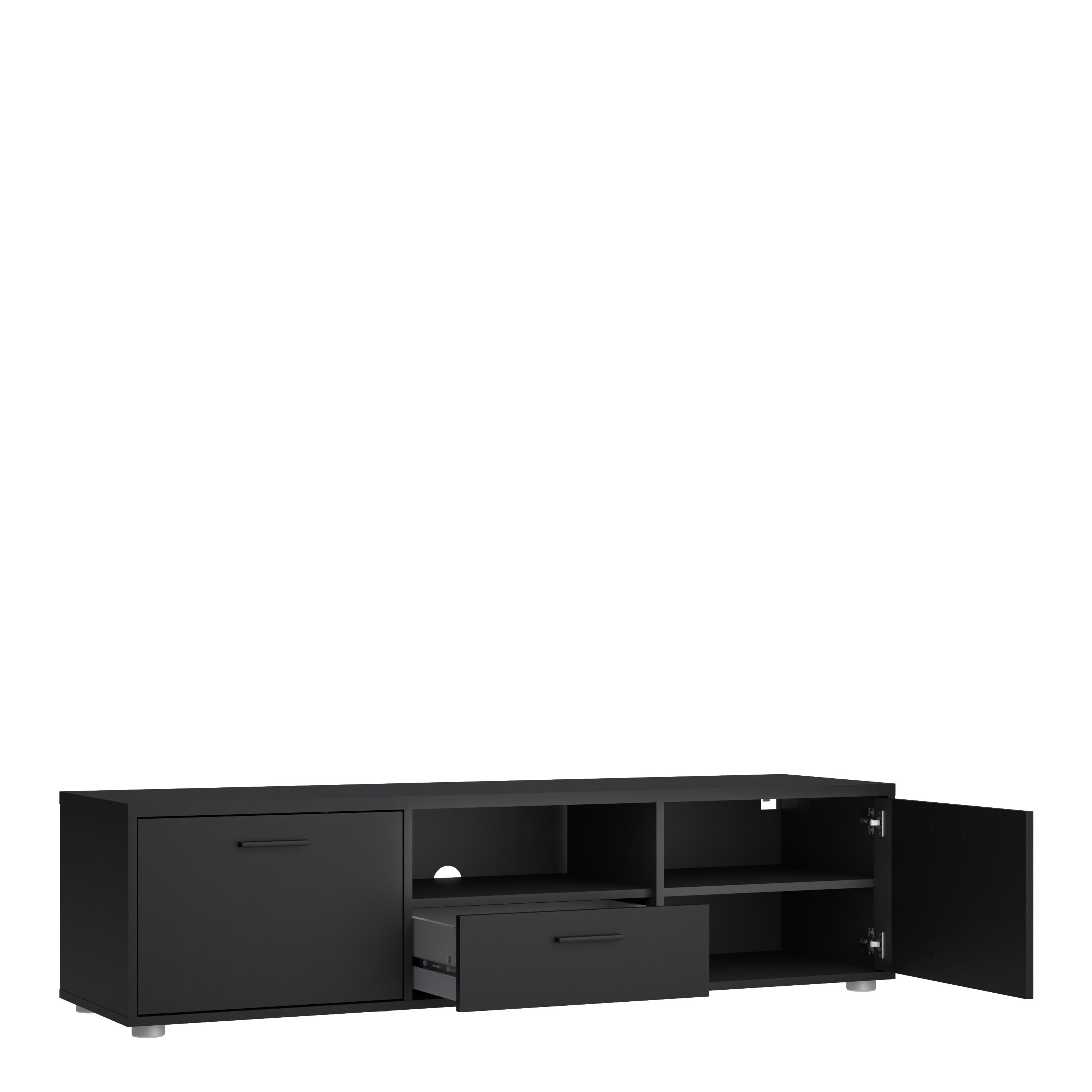 Media TV Unit with 2 Doors 1 Drawer 147cm Black – FTG, view 4